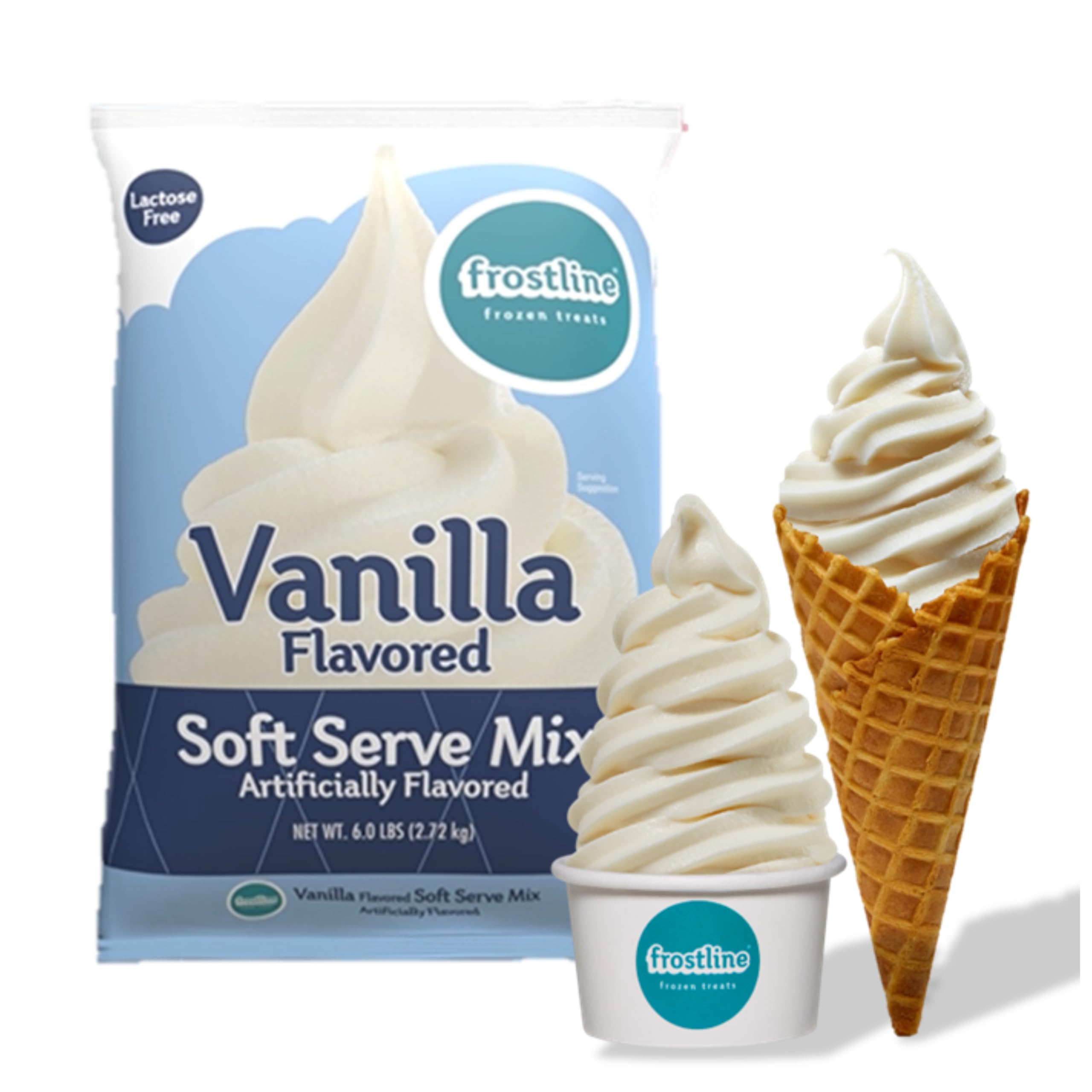 Frostline Vanille Softeis Mix, Laktose- & Glutenfrei – Einfach Wasser, Milch oder Milchersatz hinzufügen, Zur Verwendung mit Mixer, Tisch-Eismaschine, Softeismaschine – 2,72 kg Beutel