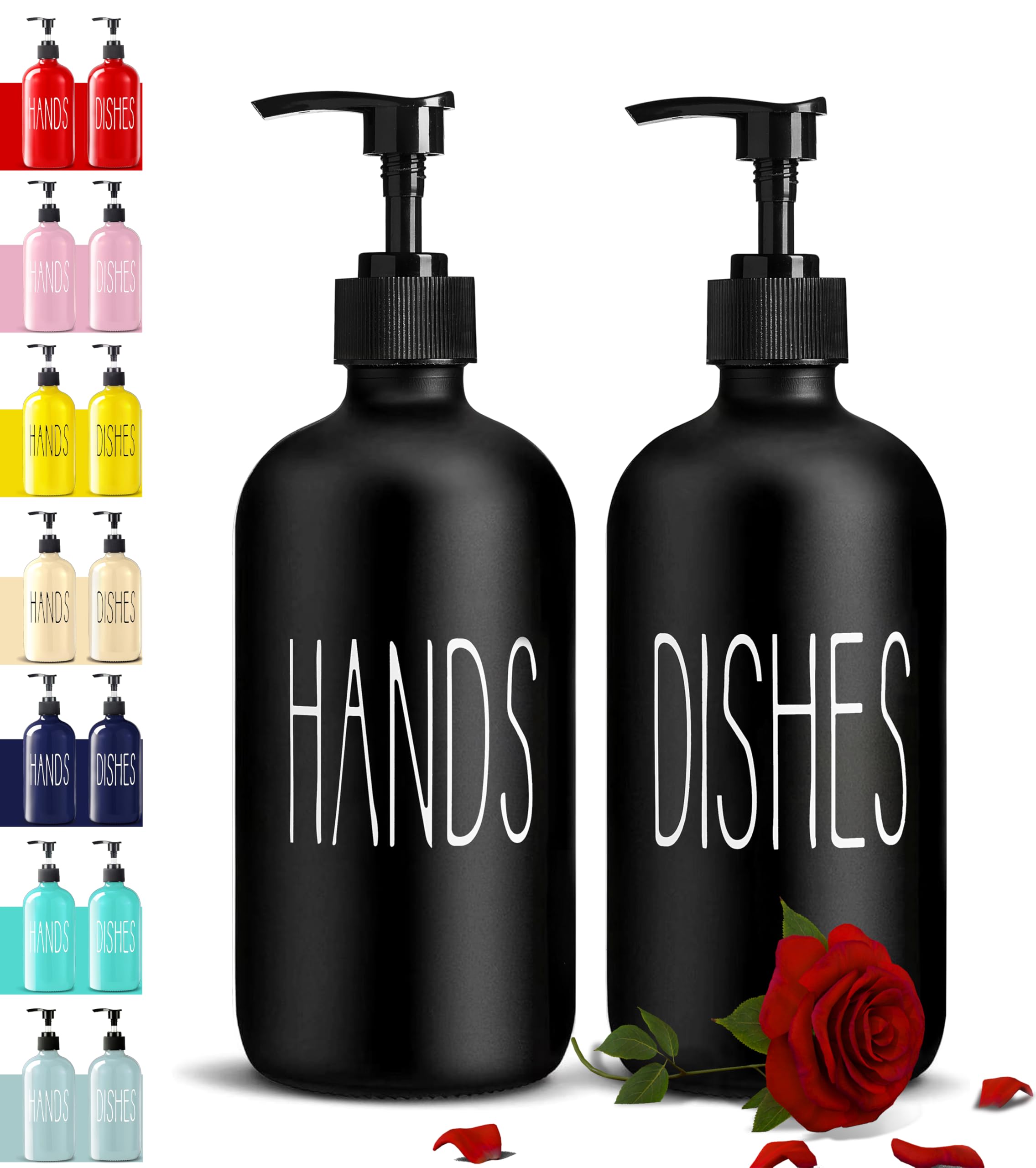 COHOSEGE Glass Soap Dispenser Set 2 Pack,Contains Hand and Dish Soap Dispenser.Premium 16 Oz Black Kitchen Soap Dispenser Set for Kitchen Sink and Farmhouse Decor