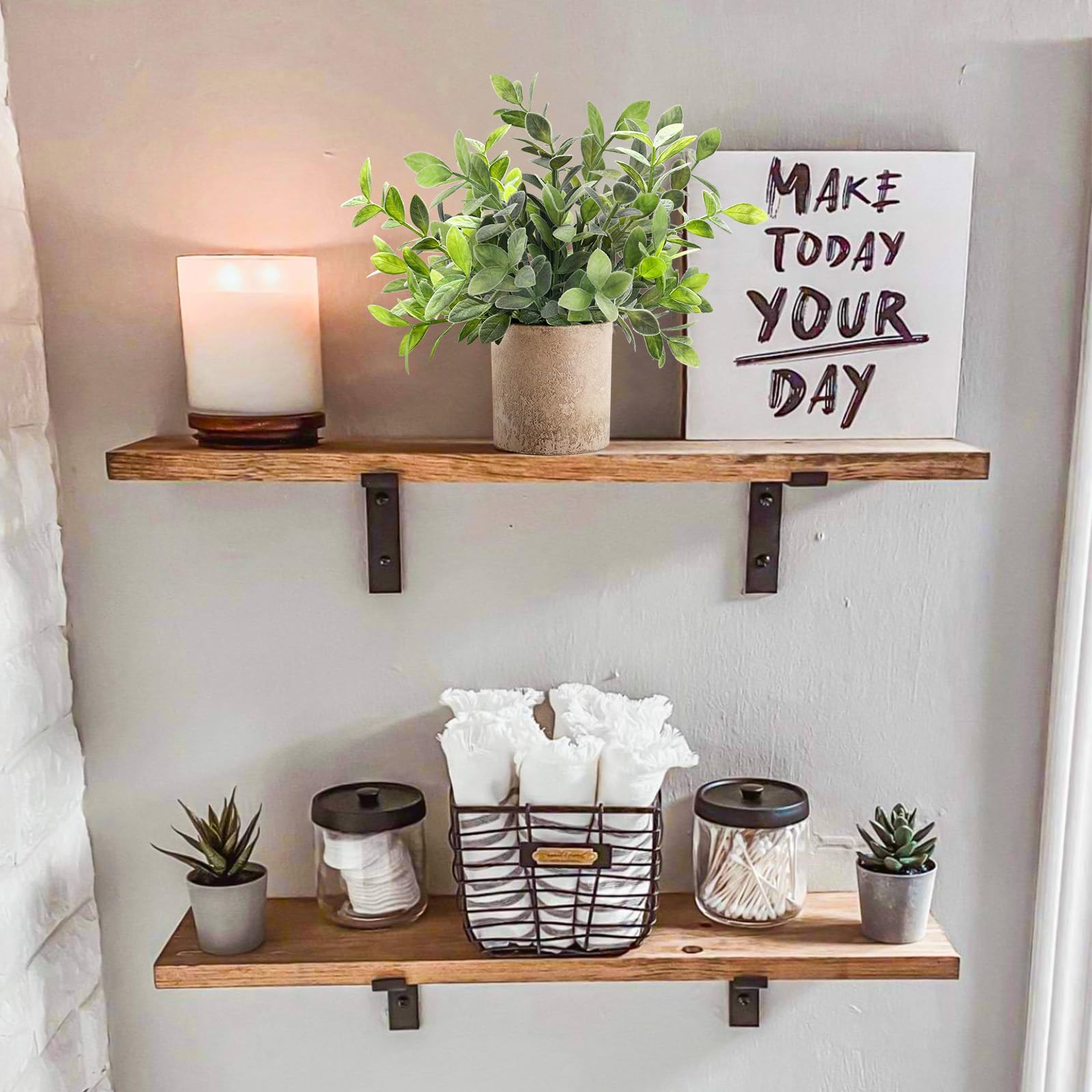Der Rose 3 Pack Mini Potted Fake Plants Artificial Plastic Eucalyptus Plants Topiaries for Home Office Desk Farmhouse Room Bathroom Decor