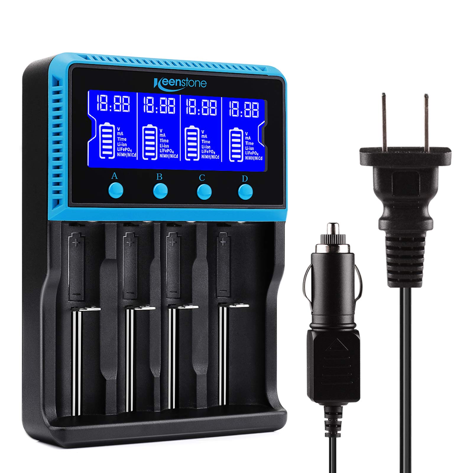 Keenstone 18650 Akku Ladegerät, Smart Universalladegerät LCD-Display für wiederaufladbare Batterien Ni-MH Ni-Cd AA AAA Li-ion LiFePO4 IMR 10440 14500 16340 RCR123A 26650
