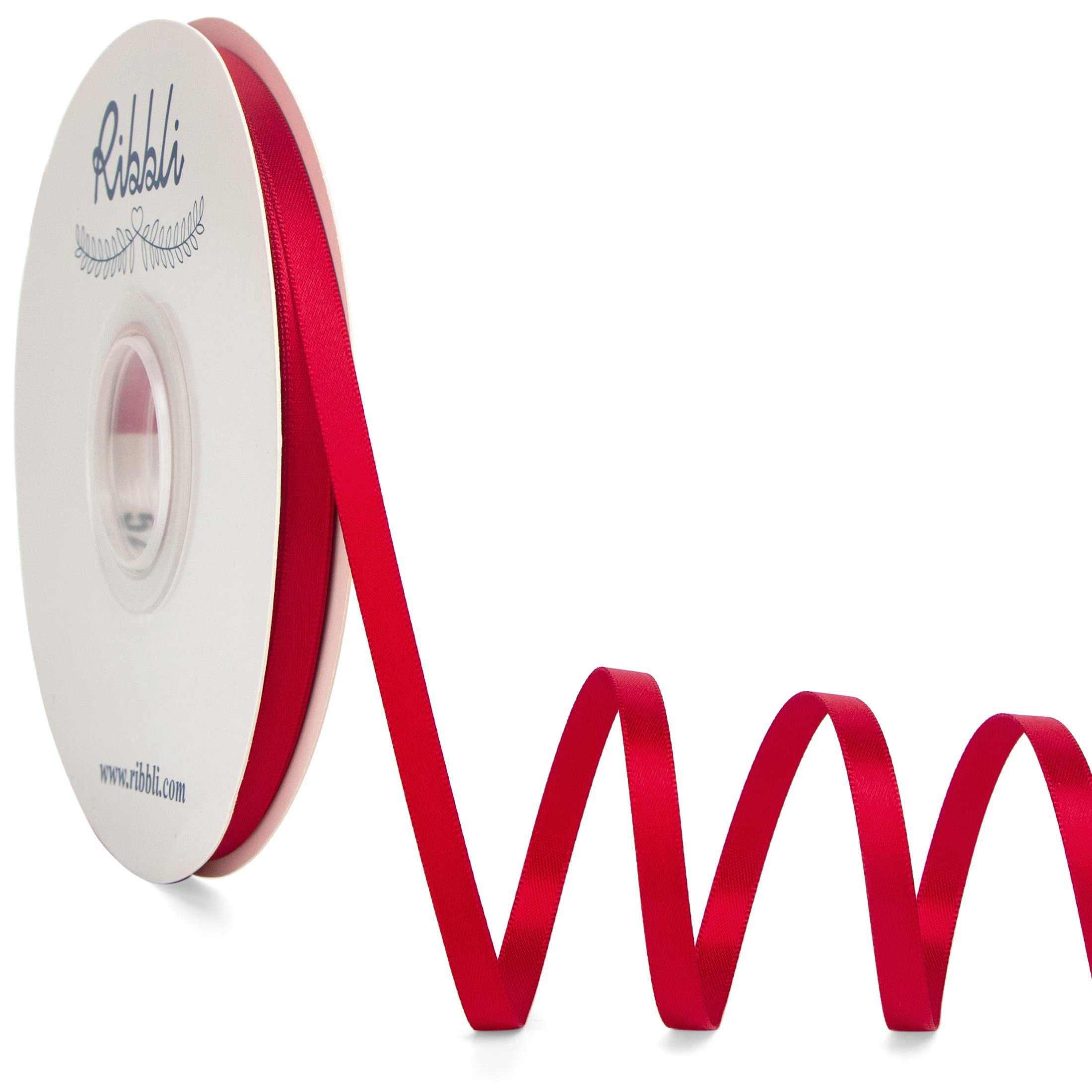 Ribbli rotes Satinband, doppelseitiger Satin 6mm x 45,7m, rotes Band für Schleifensträuße, Geschenkverpackungen, Hochzeitsdekoration, Blumenarrangements
