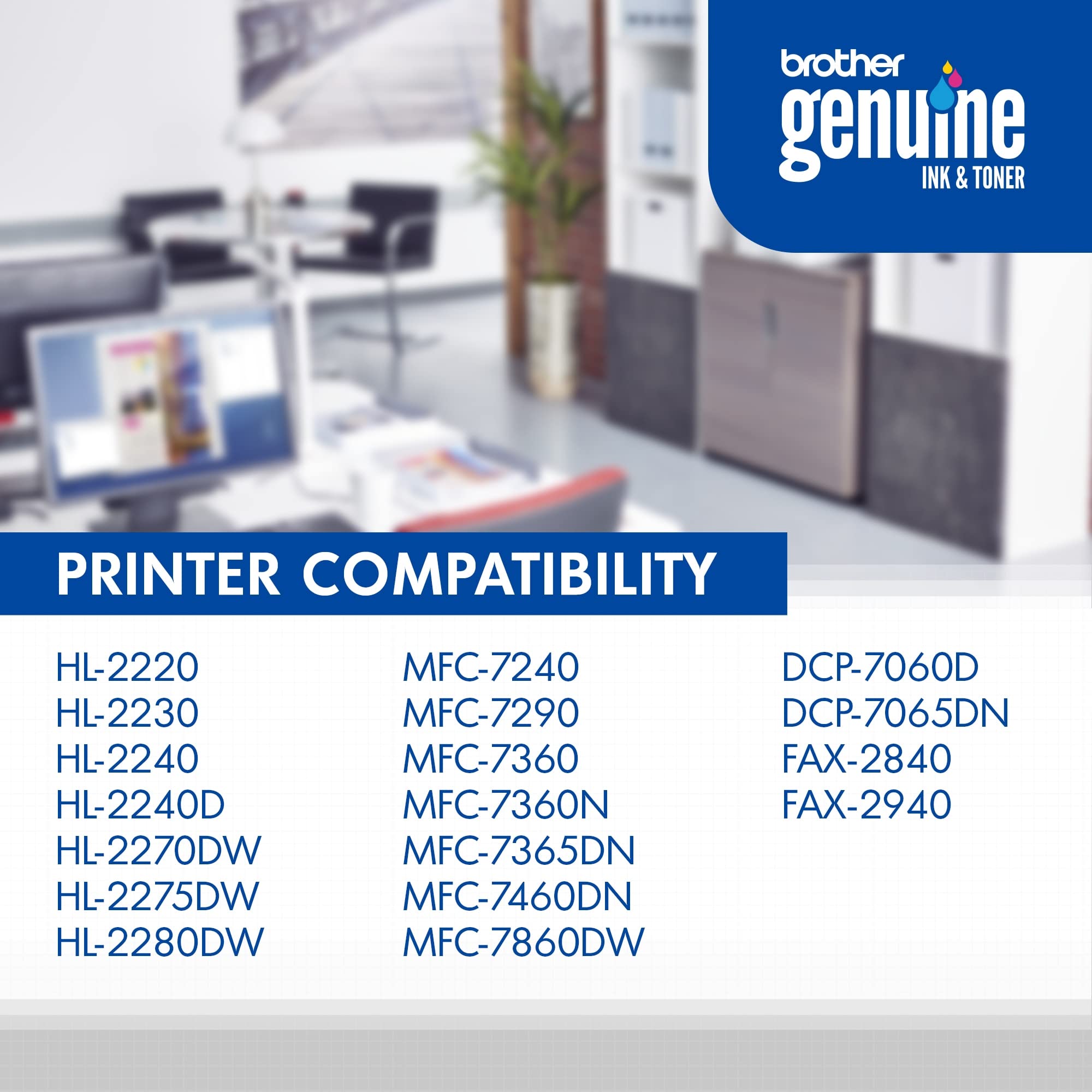 Brother Genuine High Yield Toner Cartridge, TN450, Replacement Black Toner, Page Yield Up To 2,600 Pages