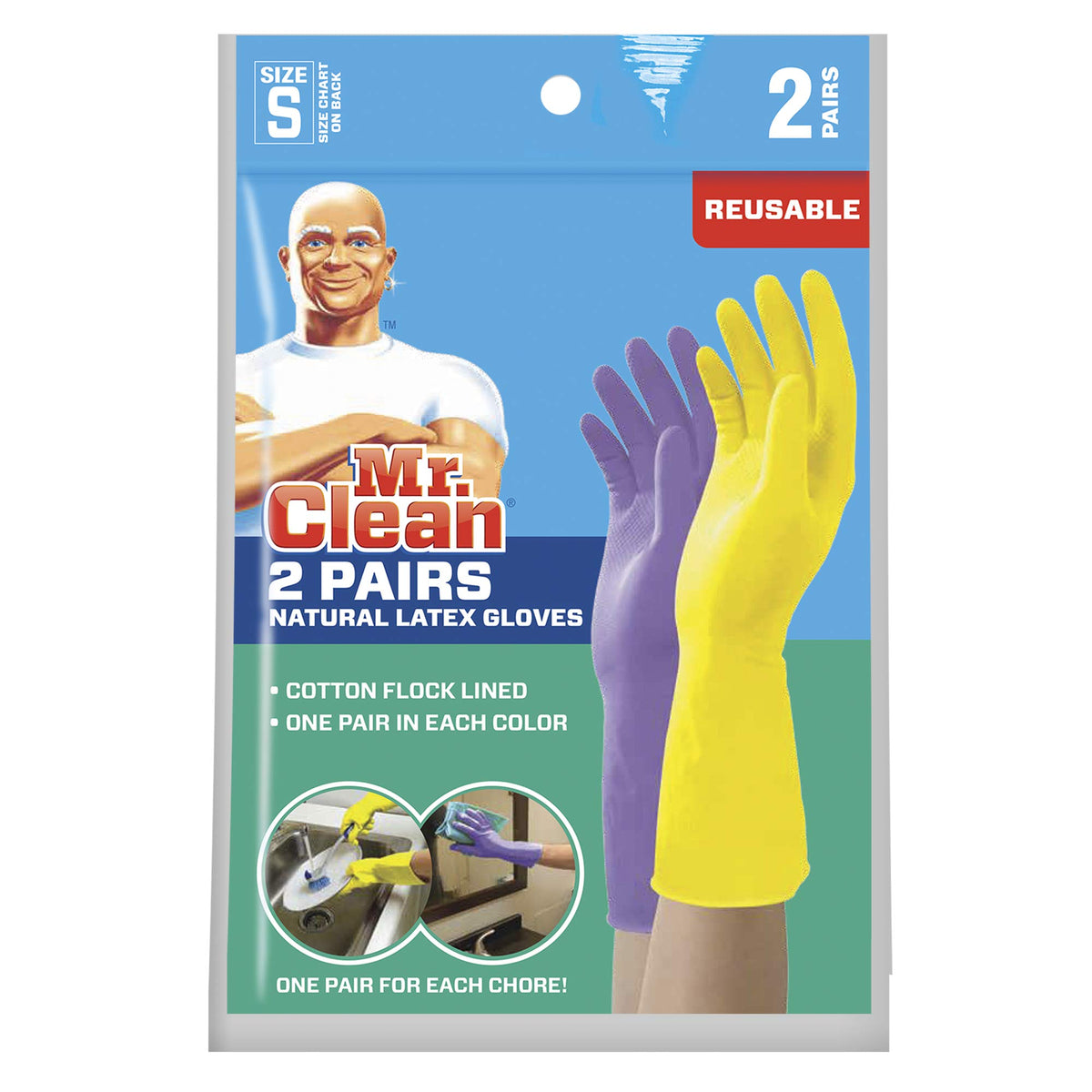 Mr. Clean Kleine wiederverwendbare Latexhandschuhe, 2 Farben, 2 Paare