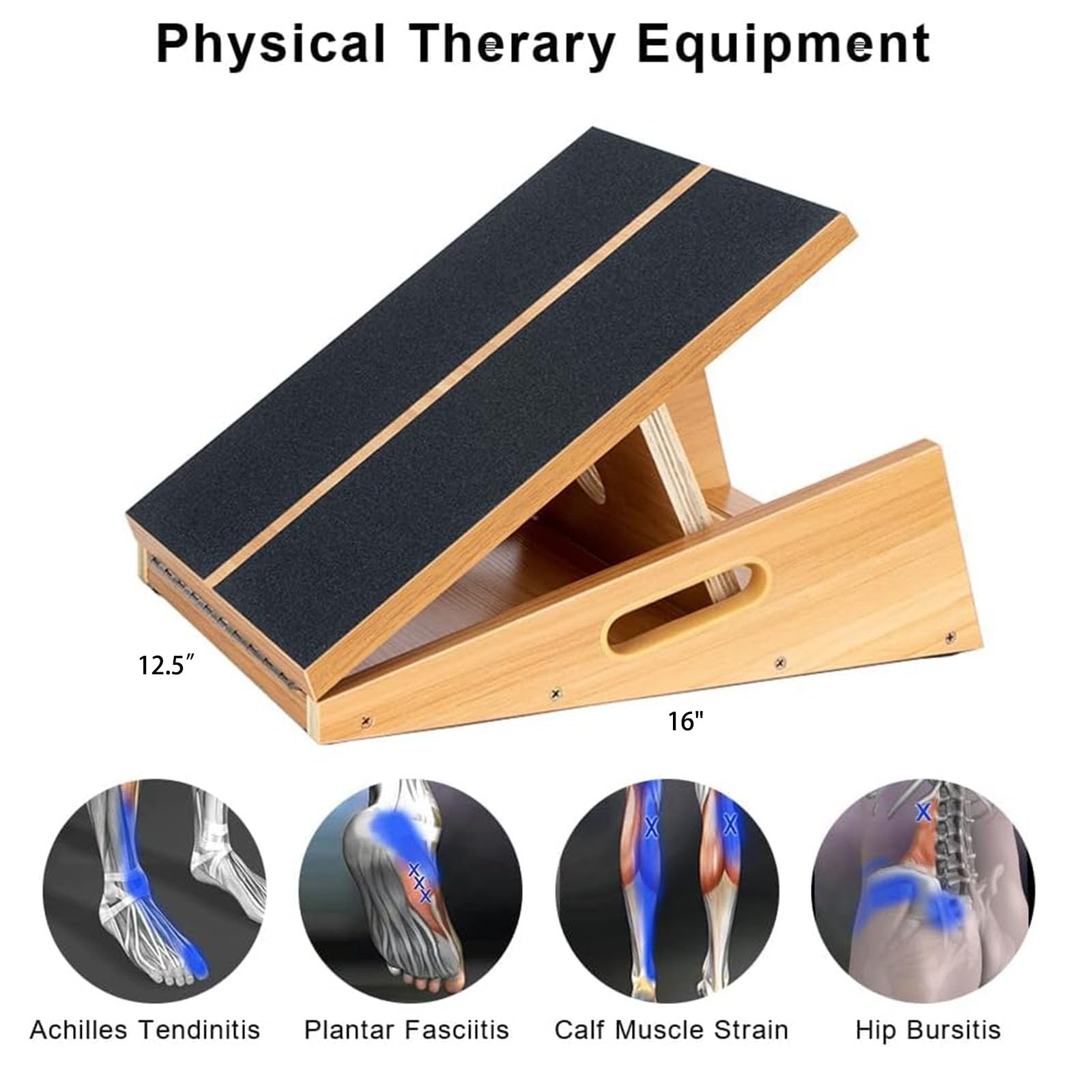StrongTek Professional Wooden Slant Board, Adjustable Incline Board, and Calf Stretcher, Stretch Board - Extra Side-Handle Design for Portability, Full-Coverage