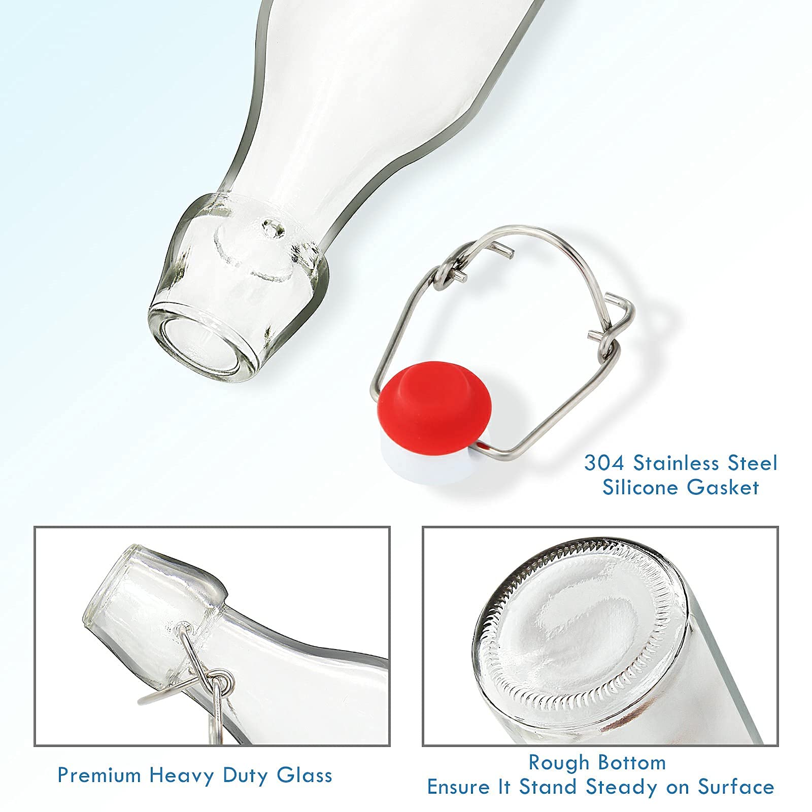 YEBODA 8oz Swing Top Bottles - Glass Beer Bottle with Airtight Rubber Seal Flip Caps for Home Brewing Kombucha, Beverages, Oil, Vinegar, Water, Soda, Kefir (9 Pack)