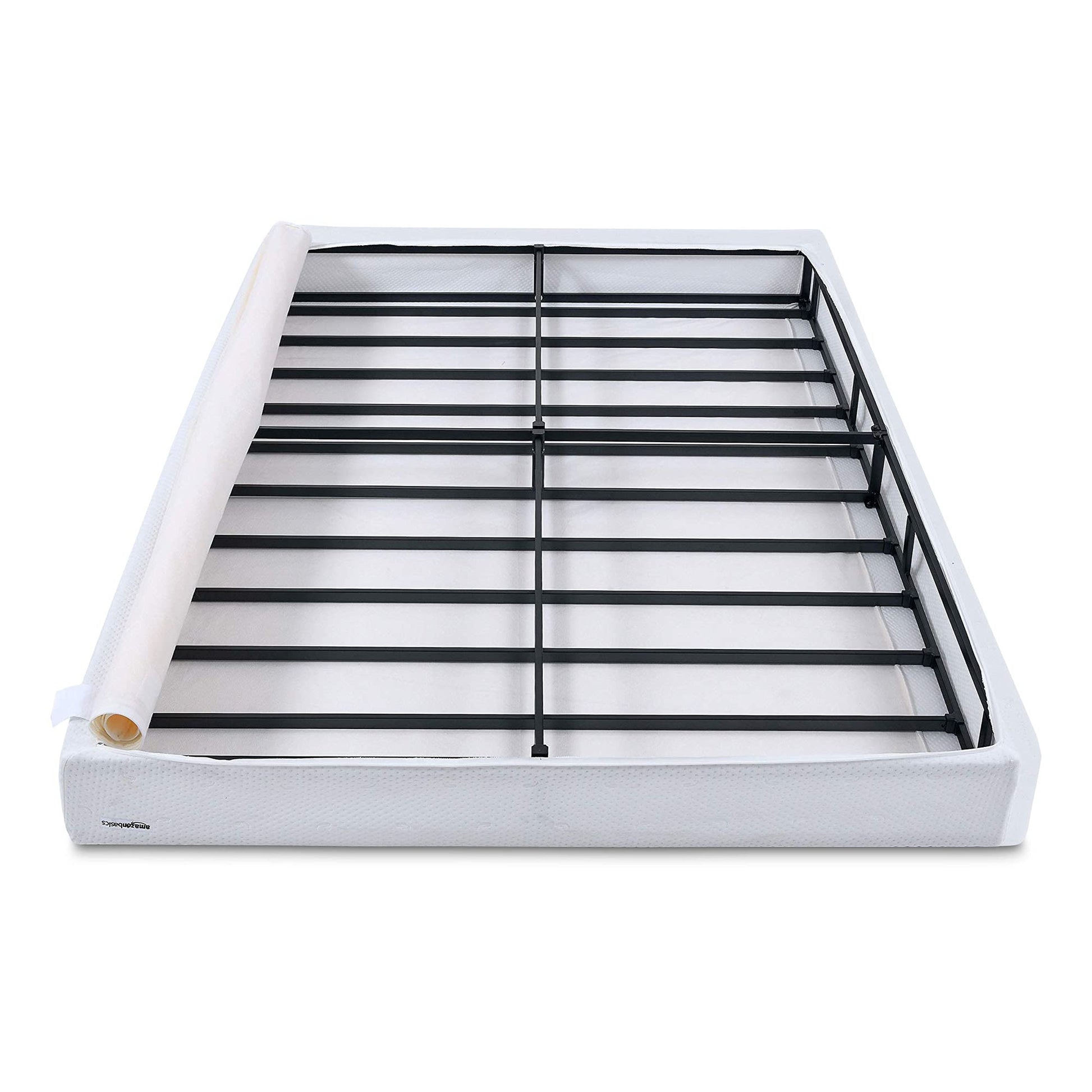 Amazon Basics Smart Box Spring Bed Base, 5-Inch Height Mattress Foundation, Tool-Free Easy Assembly, Queen, 79"L x 59.5"W x 5"H, White
