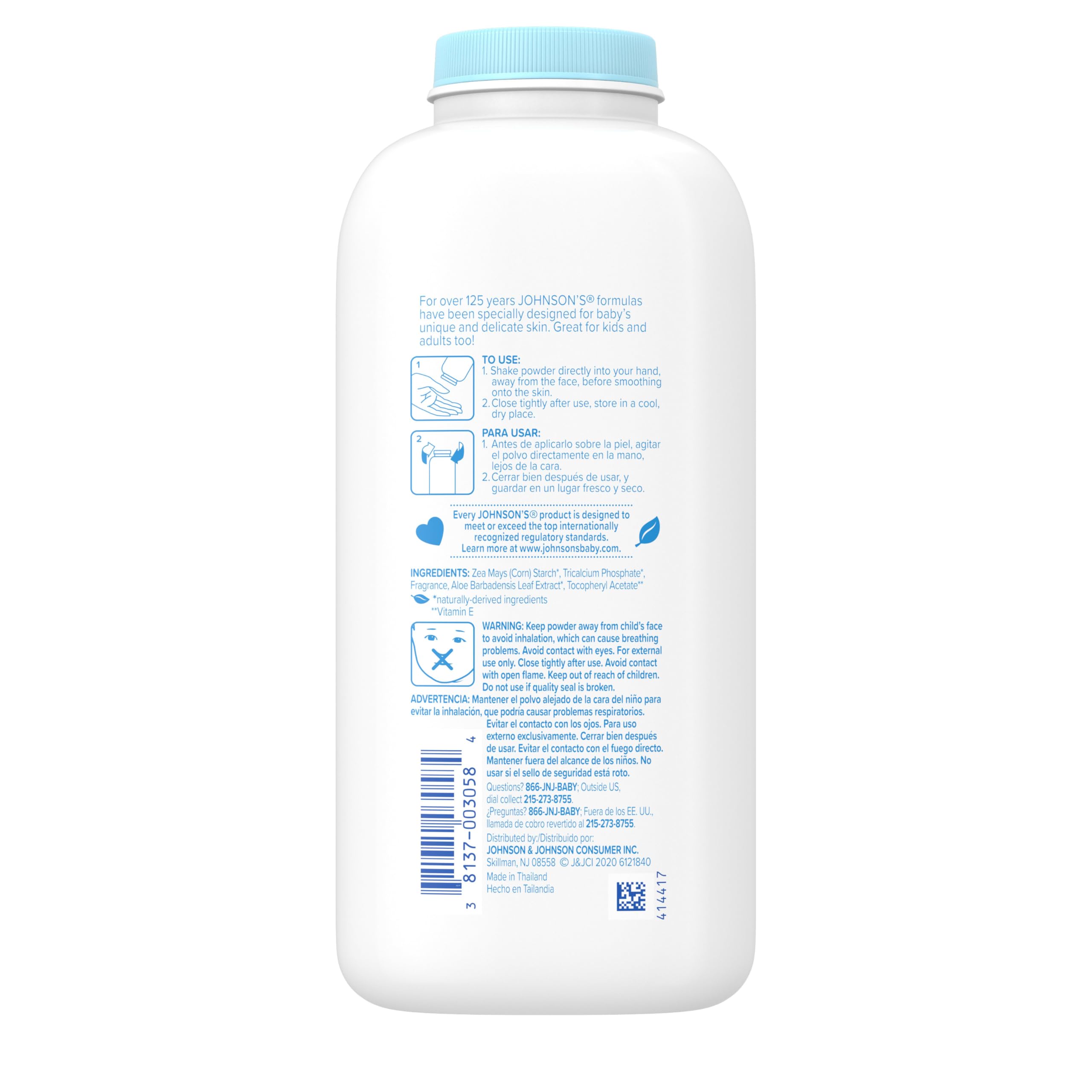 Johnson's Baby Powder with Naturally Derived Cornstarch, Aloe & Vitamin E for Delicate Skin, Hypoallergenic, Free of Parabens, Phthalates & Dyes for Gentle Baby Skin Care, 15 oz