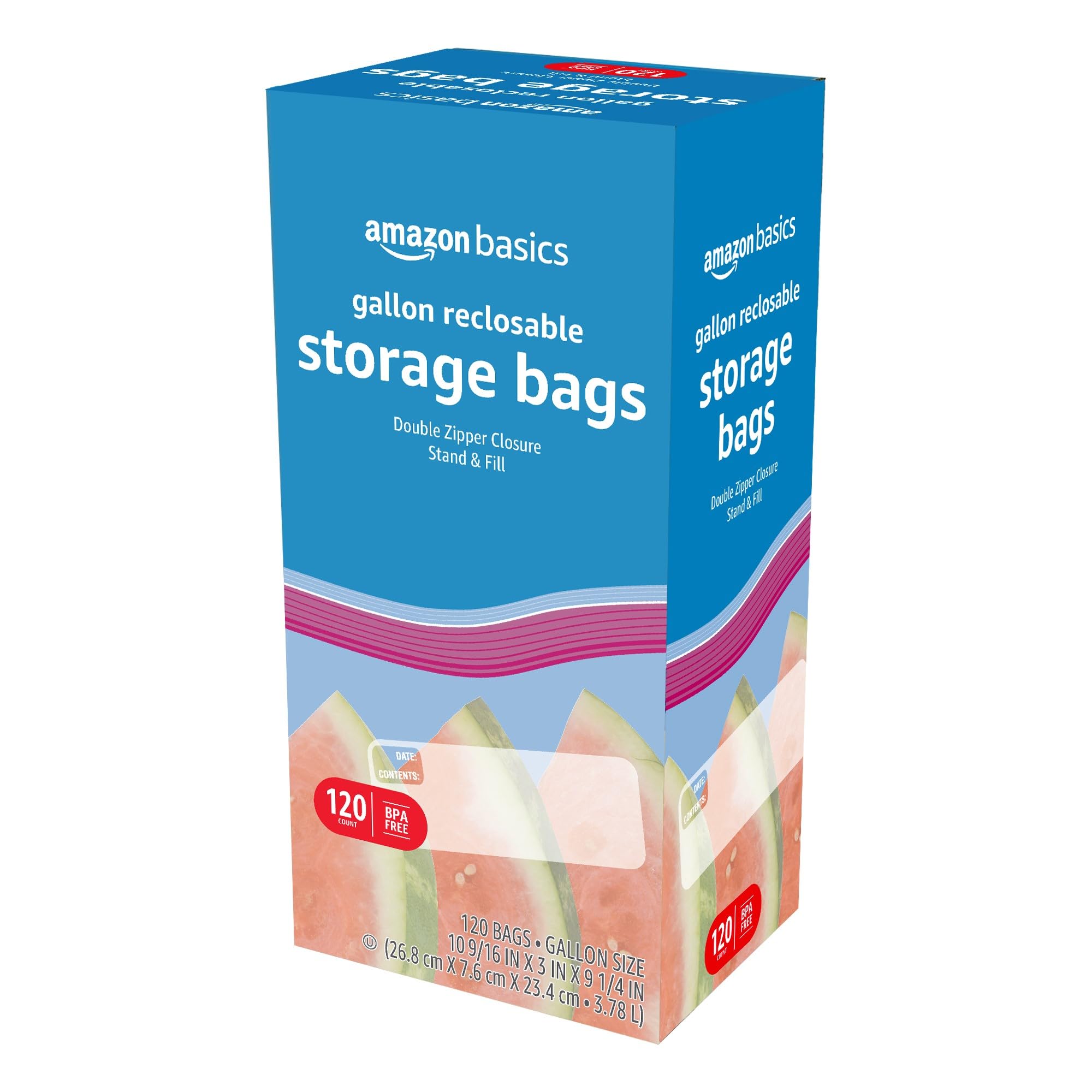 Amazon Basics Reclosable Gallon Food Storage Bags, BPA Free, 120 Count