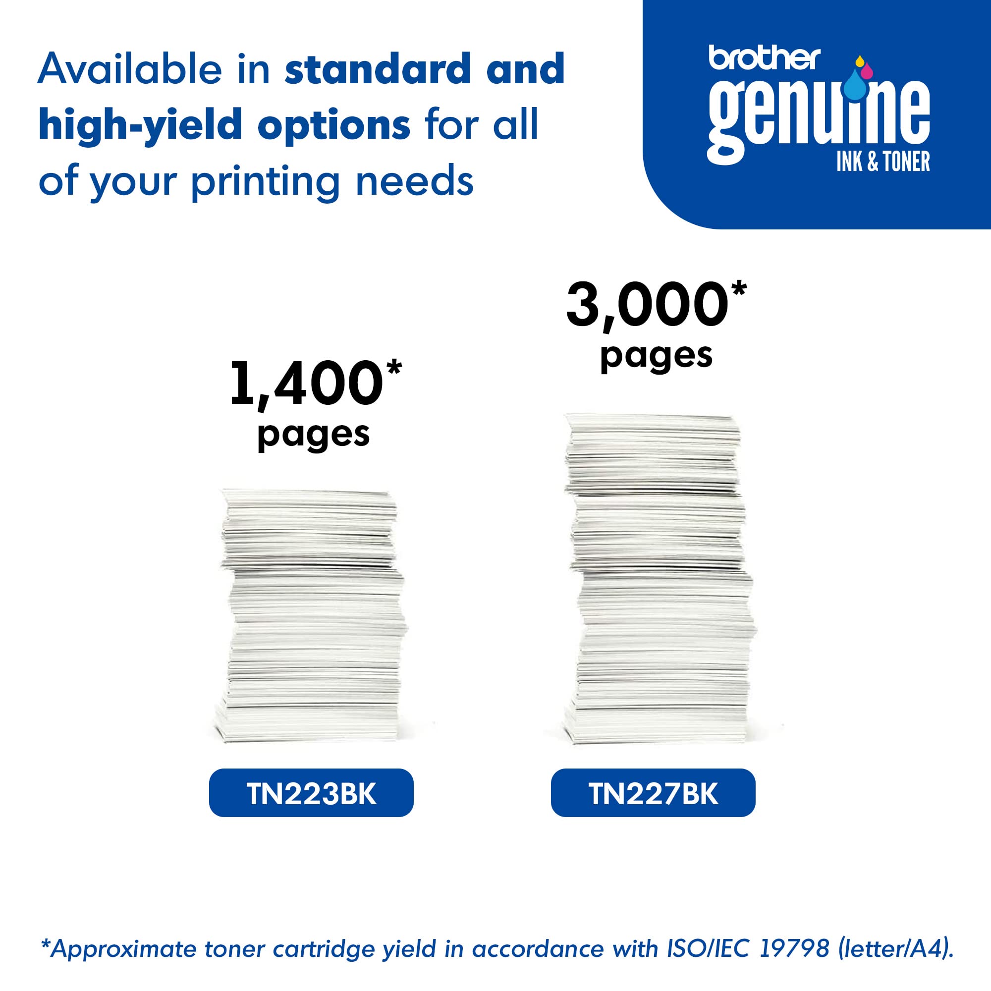 Brother Genuine TN227, TN227BK, High Yield Toner Cartridge, Replacement Black Toner, Page Yield Up to 3,000 Pages, TN227BK, Amazon Dash Available