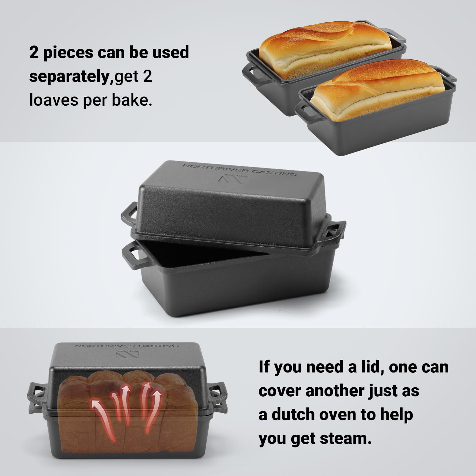 9×5 Inch Cast Iron Loaf Pan with Lid | Bread Baking Pans | Even Heat Distribution for Homemade Bread, Cake, Meatloaf, 2 Piece Set