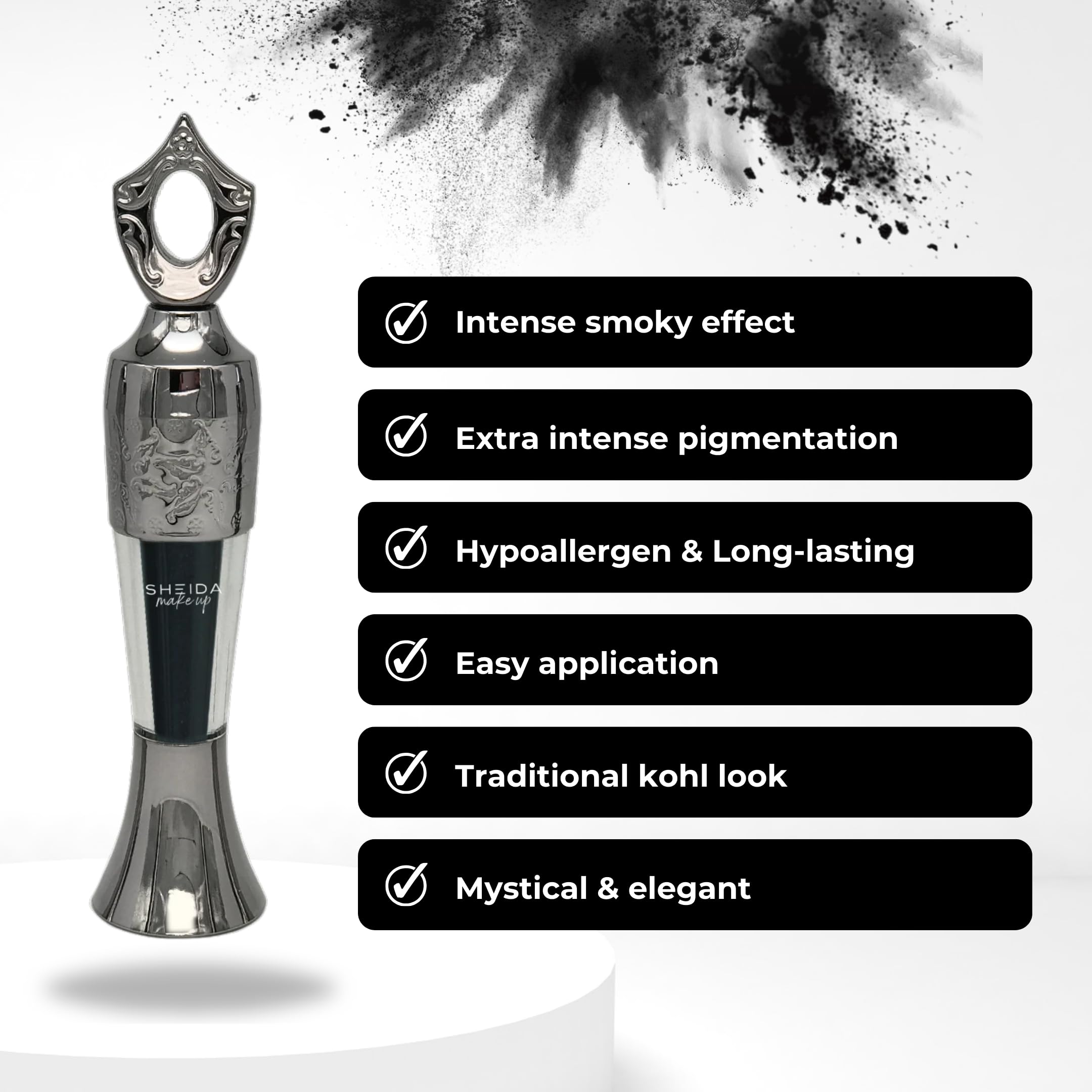 Sheida Natural Kohl Powder – Long-Lasting Traditional Eyeliner - Mineral-Rich Formula for Intense Color and Eye Care - Black 2 gr