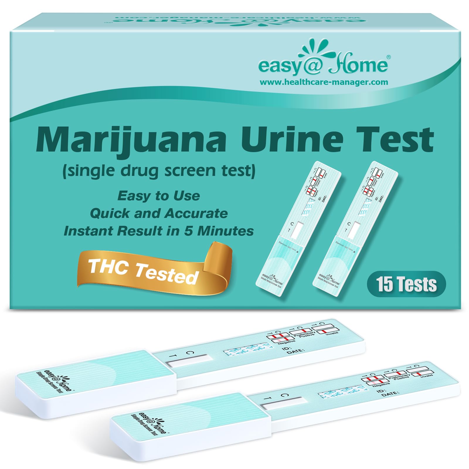 اختبار فحص المخدرات الفردي من إيزي@هوم (اختبار بول الكانابينويدات) - اختبارات THC لاختبار المخدرات المنزلي للـ THC ومجموعة إزالة السموم من البول بمستوى قطع 50 نانوجرام/مل ملفوفة بشكل فردي - EDTH-114 (عبوة من 15)