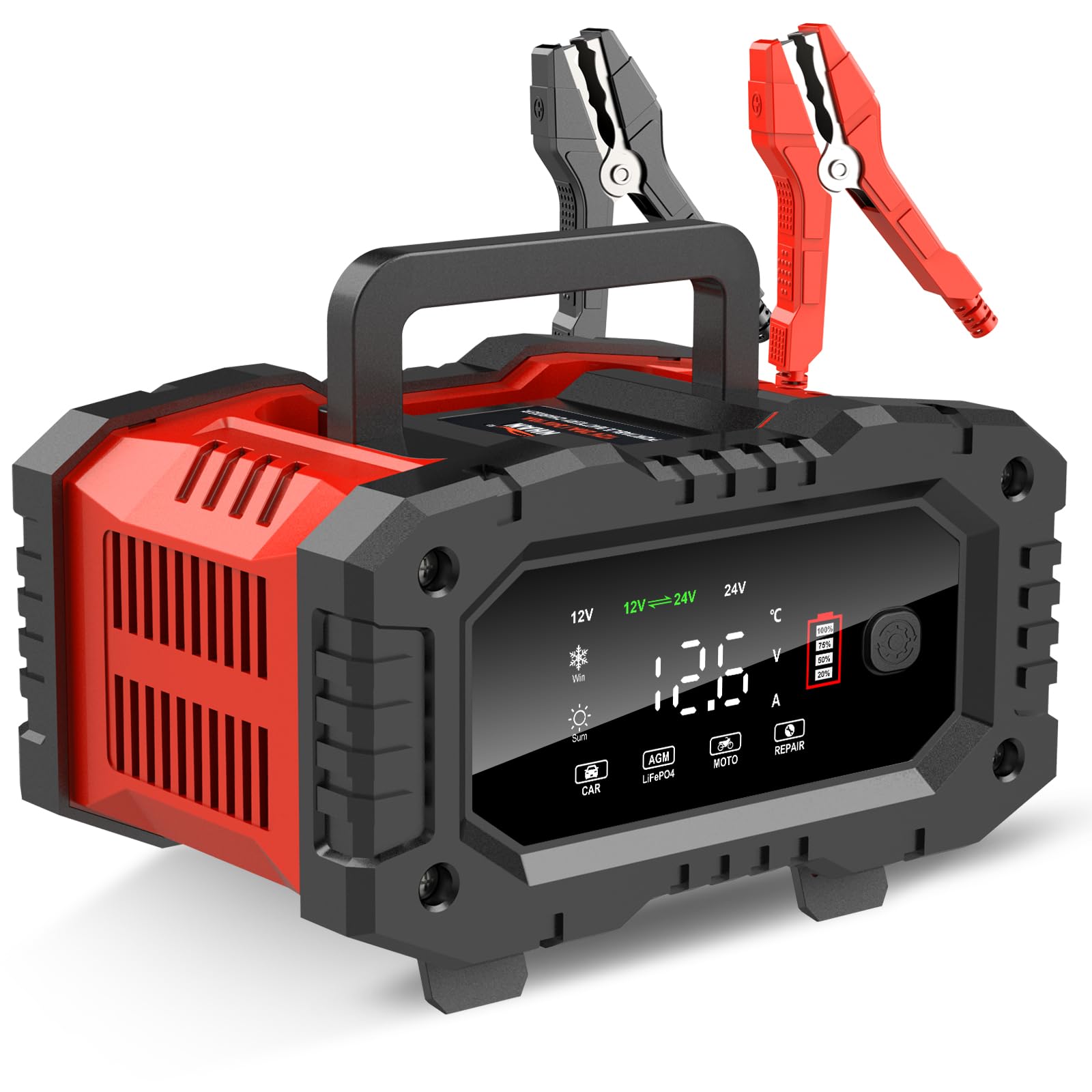 YONHAN Battery Charger 20A 12V/24V LiFePO4 Lead Acid Fully Automatic Battery Maintainer, Car Battery Trickle Charger Automotive w/Repair, Winter Mode, for AGM, STD, Gel, Deep Cycle Batteries