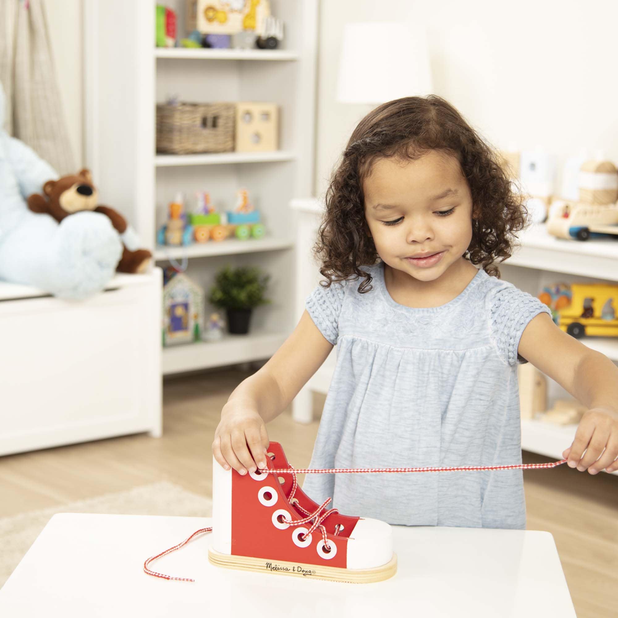 Melissa & Doug Deluxe Wood Lacing Sneaker - Learn to Tie a Shoe Educational Toy