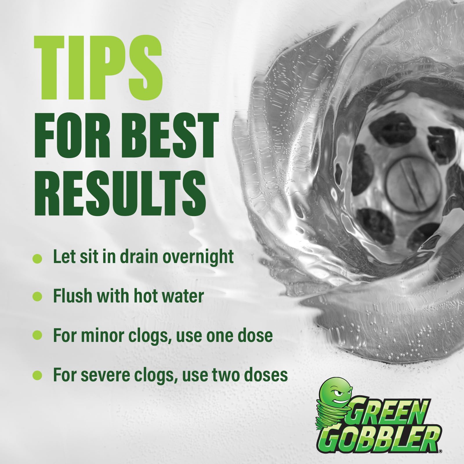 Green Gobbler Liquid Hair Drain Clog Remover & Cleaner, For Toilets, Sinks, Tubs - Septic Safe, 2 Pack