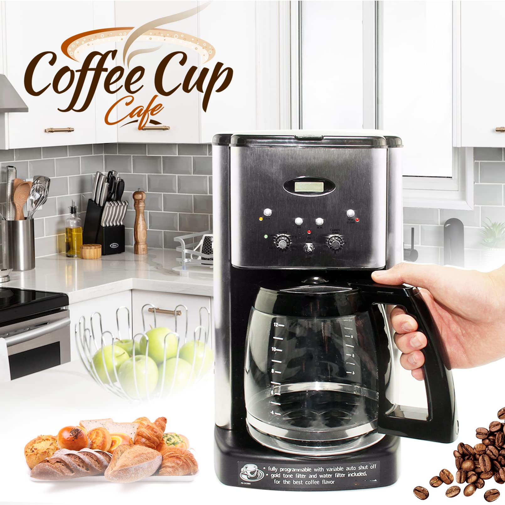 12-Cup Replacement Glass Coffee Carafe for Cuisinart Coffee Maker Models DCC-1200, DCC-1100BK, DCC-2650, CHW-12, CHW-12P1, DGB-550BK, DGB-550BK1, DGB-625BC, DGB-700BC, and SS-12 | Part# DCC-1200PRC
