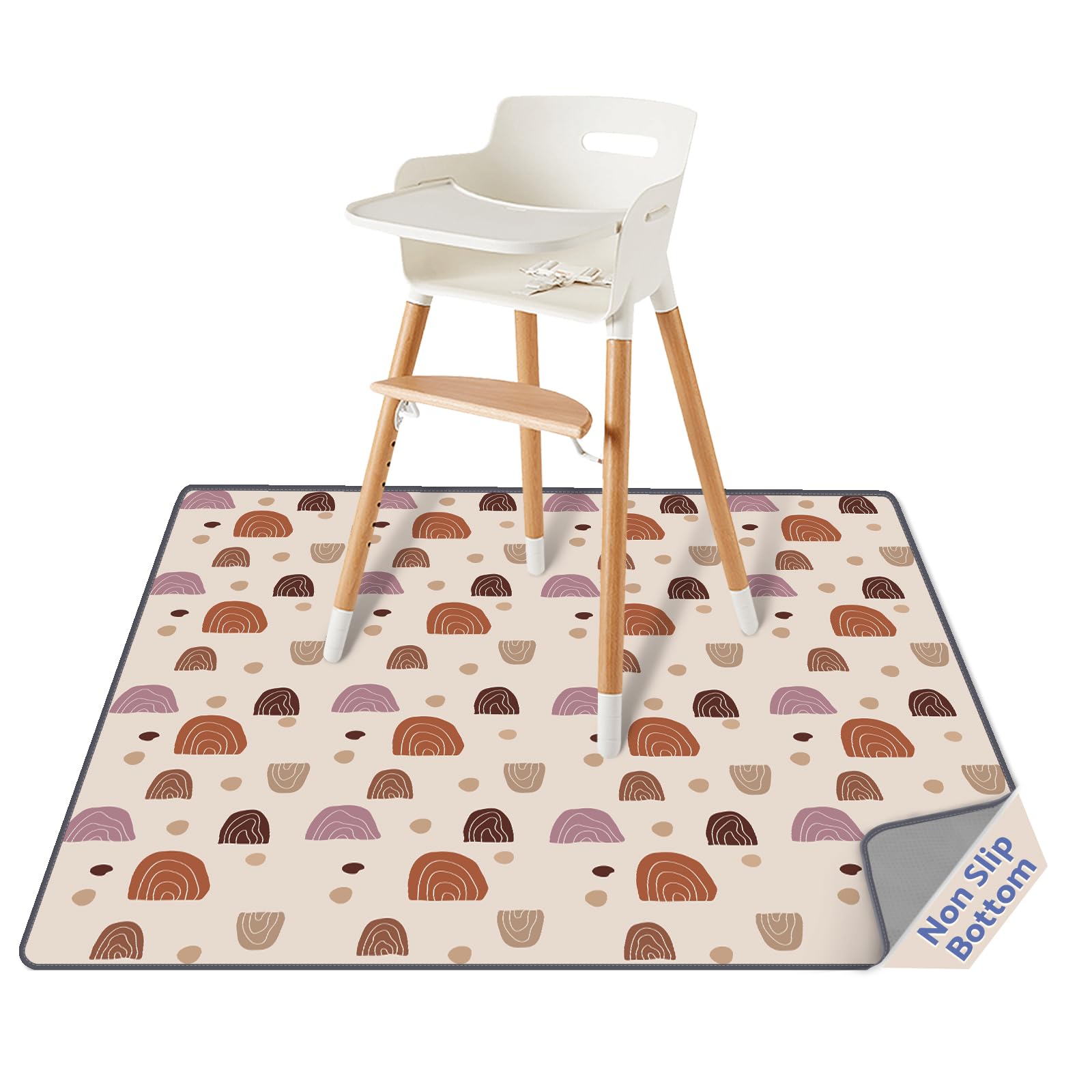 Blissful Diary Baby Splat Mat for Under High Chair, 50.4 x 50.4 Inch Wipeable Splash Mat, Waterproof and Washable, Anti-Slip Floor Protector, Boho Rainbow