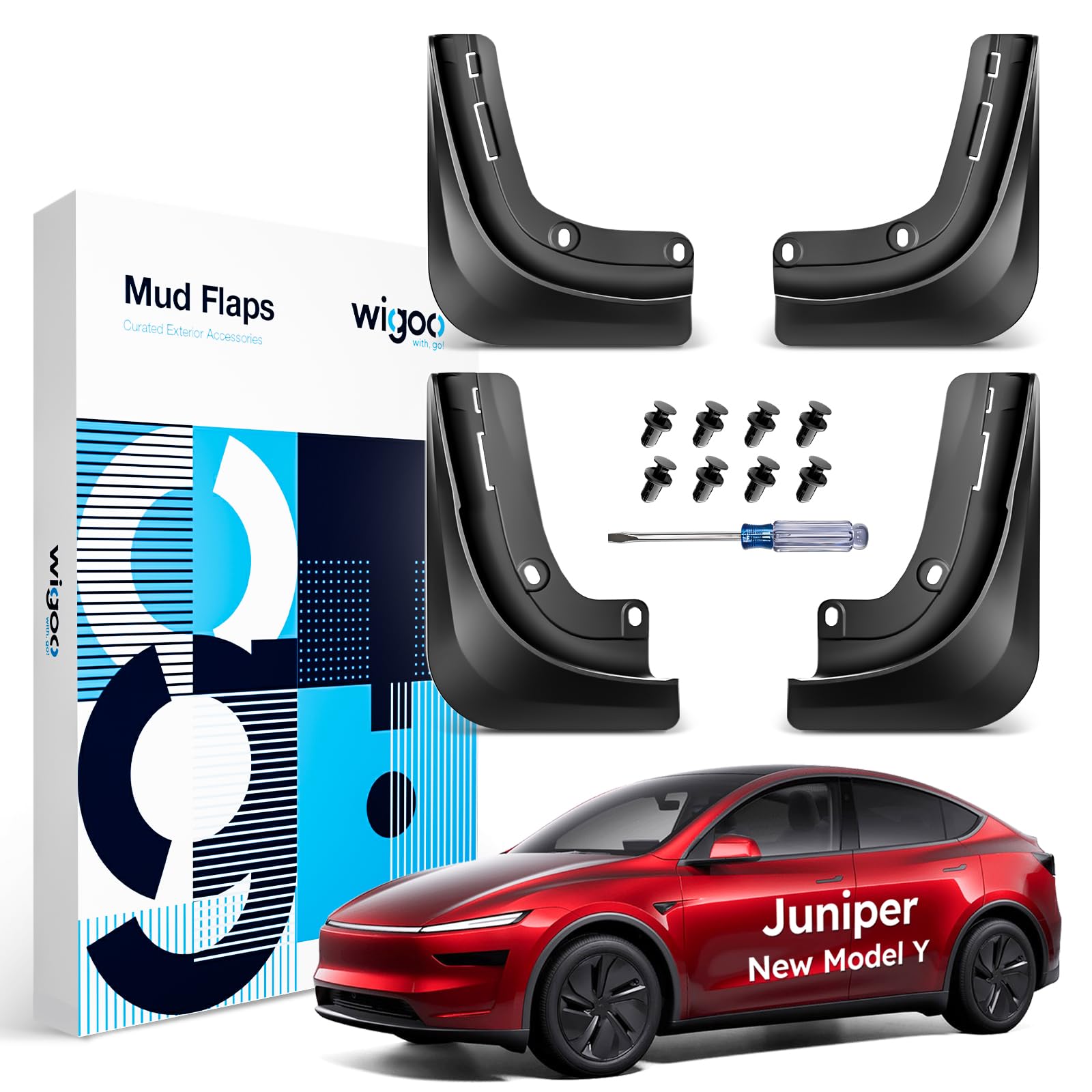 Wigoo 2025 New Tesla Model Y Juniper Accessories Mud Flaps [Stay Clean, Protect Paint] All Weather Guards, No Drilling Required, for Tesla New Model Y 2025 2026 Launch, Thicker Version (Set of 4)
