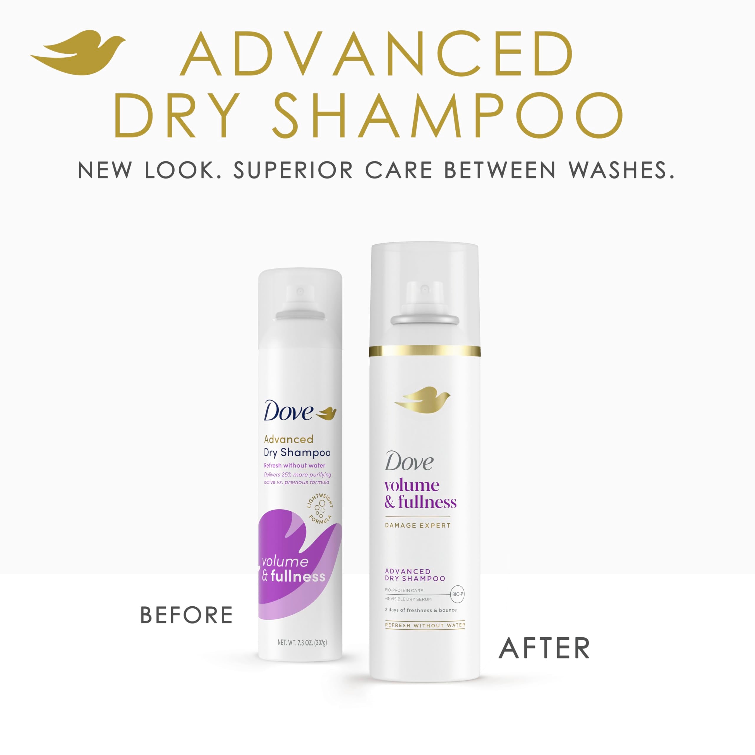 Dove Dry Shampoo Spray, Volume & Fullness, Absorbs Oil to Refresh Hair Without Washing, 5 oz (2-Pack)