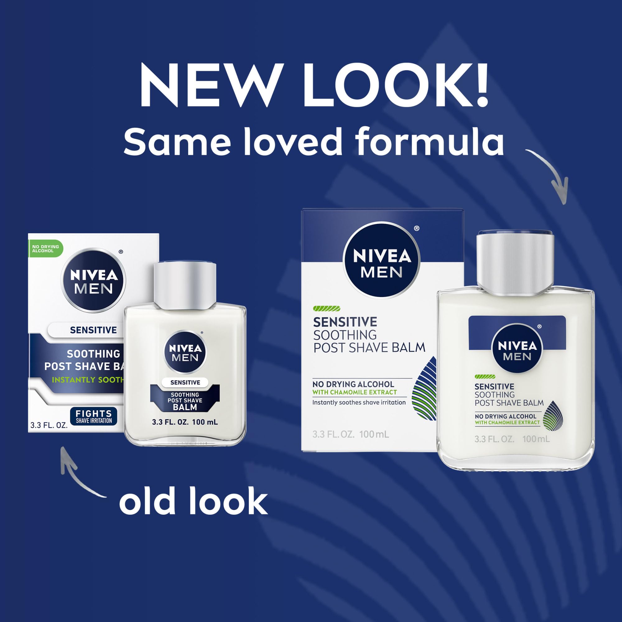 NIVEA MEN Sensitive Soothing Post Shave Balm with Vitamin E, Pro-Vitamin B5 and Chamomile Extract, Alcohol Free After Shave Balm for Men, Non-Greasy, 3.3 Fl Oz Bottle, Pack of 3