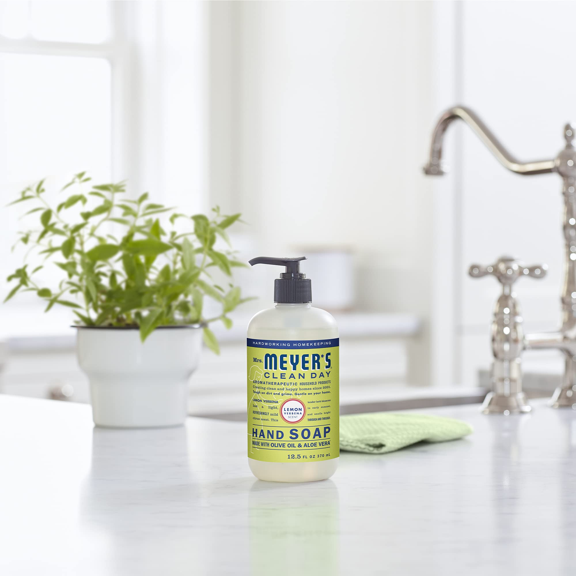 MRS. MEYER'S CLEAN DAY Liquid Hand Soap, Cruelty-Free, and Biodegradable Hand Wash Made with Essential Oils, Lemon Verbena Scent, 12.5 Oz (Pack of 3)