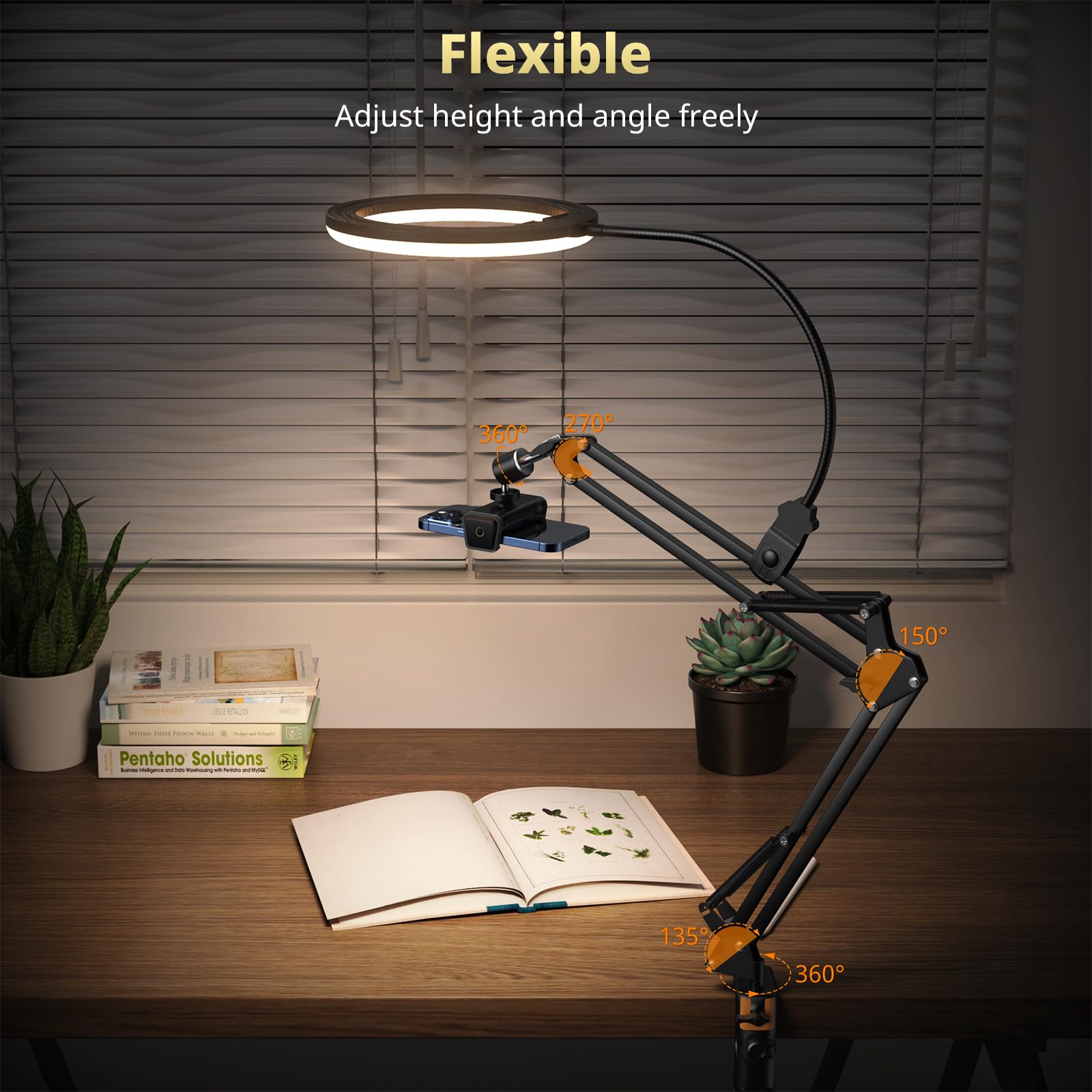 UBeesize 10" Ring Light with Overhead Phone Mount, LED Selfie Light with Stand and Phone Holder, Desk Light for iPhone, Desk Tripod for Video Recording, YouTube, TikTok, Live Stream, Cooking, Vlog