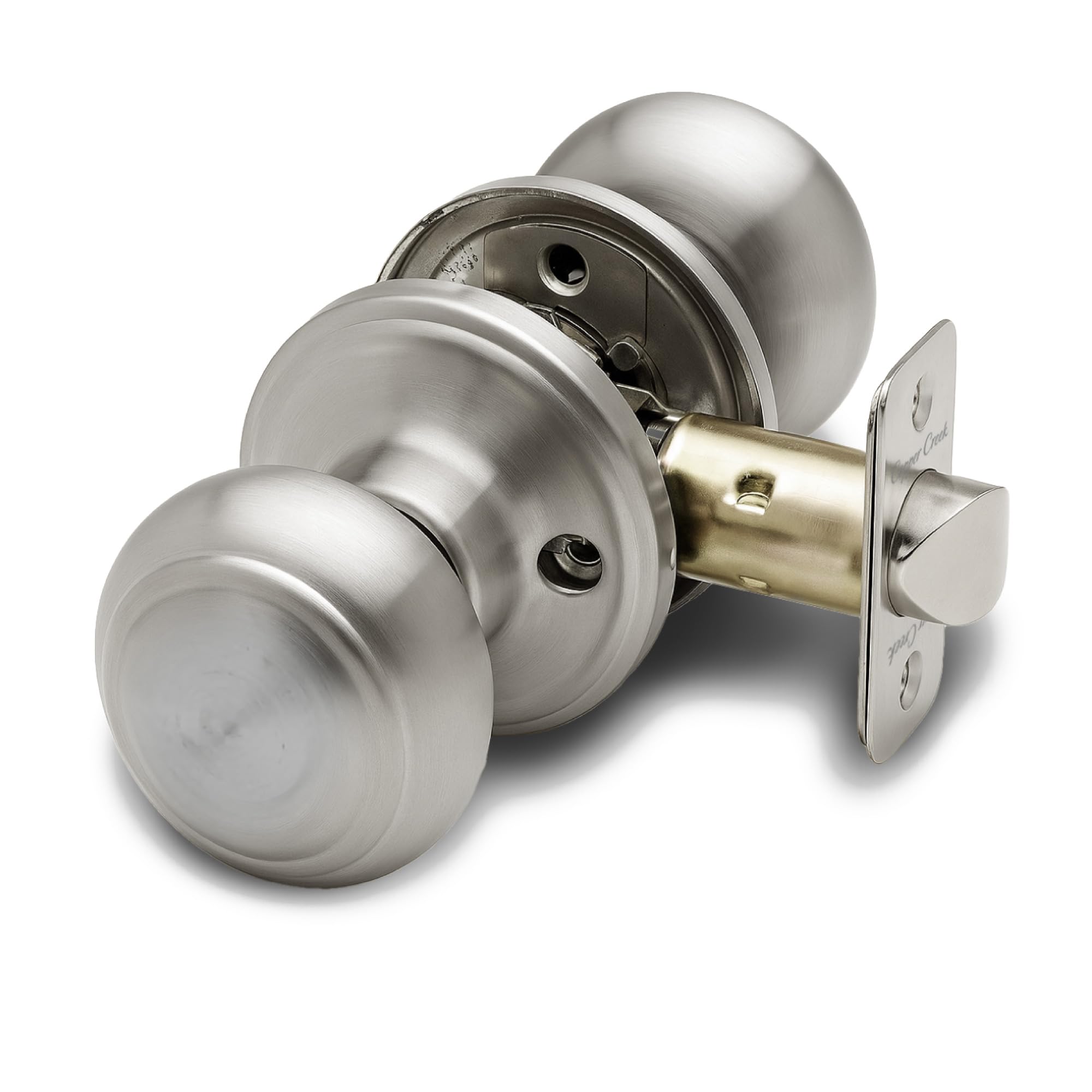 Copper Creek Colonial Passage Interior Door Knob - ANSI Grade-3 Certified, Modern Heavy Duty Handle, Easy Install and Reversible for Bedroom, Bathroom and Closets - Satin Stainless (1 Pack)