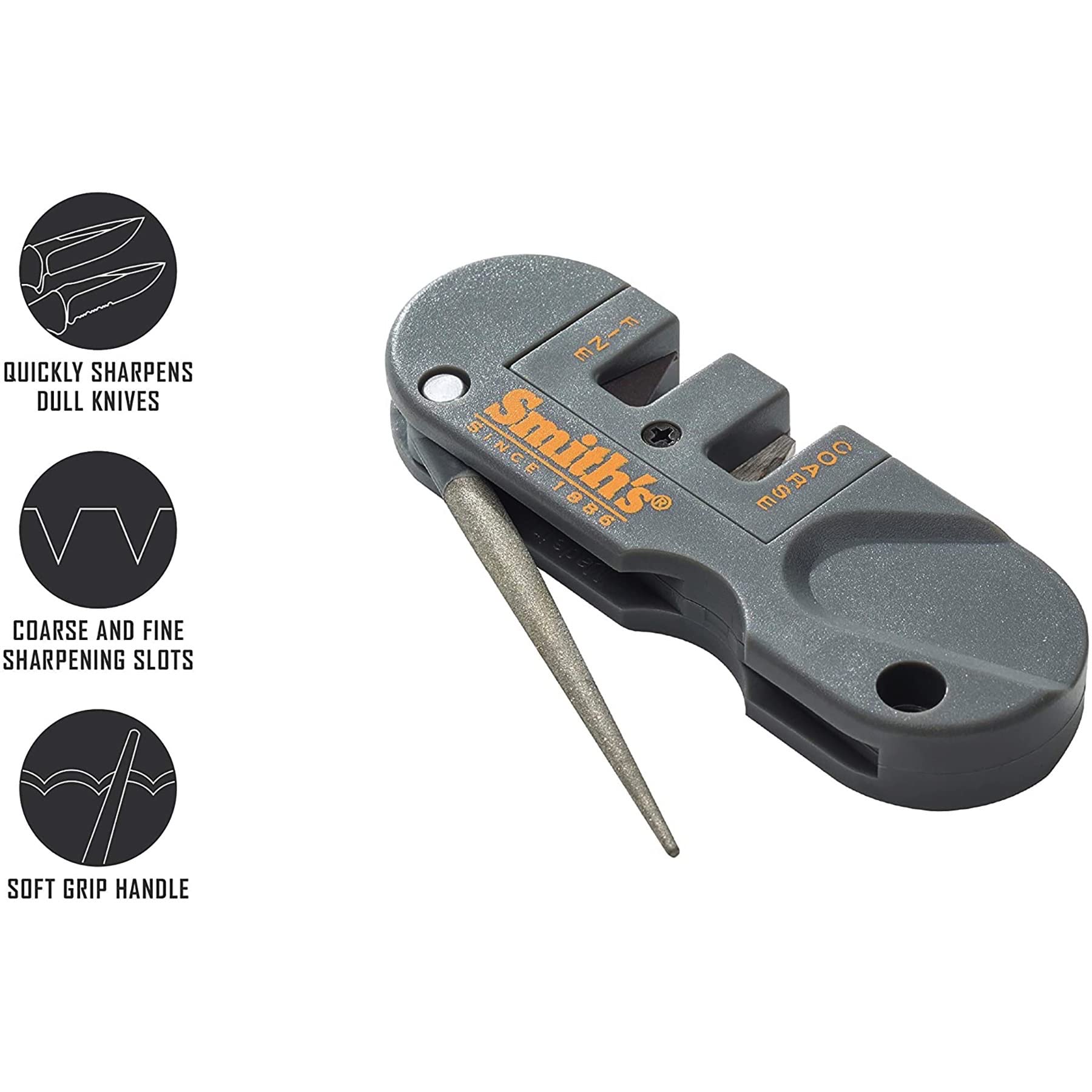 Smith's PP1 Pocket Pal Knife Sharpener Preset Carbide & Ceramic Stone Sharpeners Fold-Out Diamond Coated Rod Outdoor Hunting Knife & Hook Sharpener, Handheld, Compact, Lightweight, Multiuse