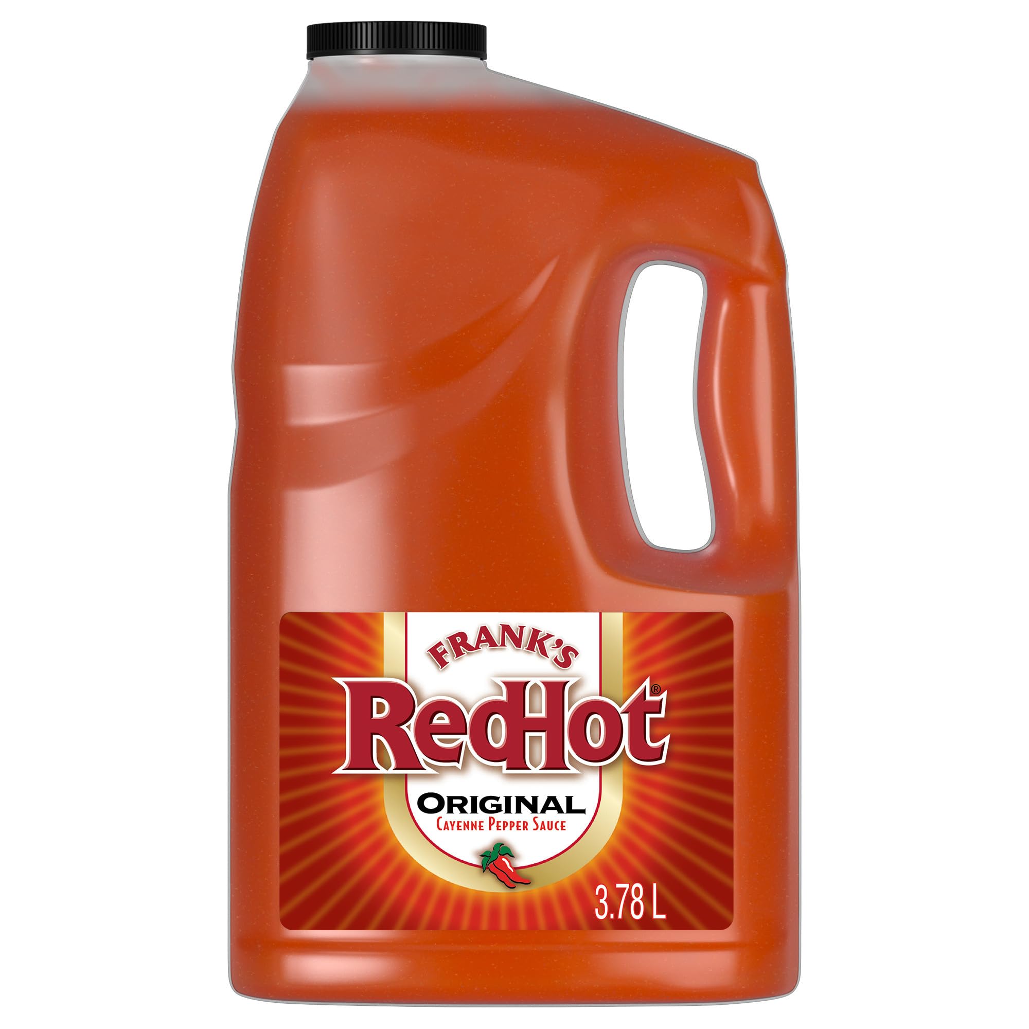 Franks RedHot Original Cayenne Pfeffer scharfe Sauce, 3,78 Liter – Große Flasche Cayennepfeffer-Scharfsoße für würzige Schärfe in Hauptgerichten, Beilagen, Snacks und mehr