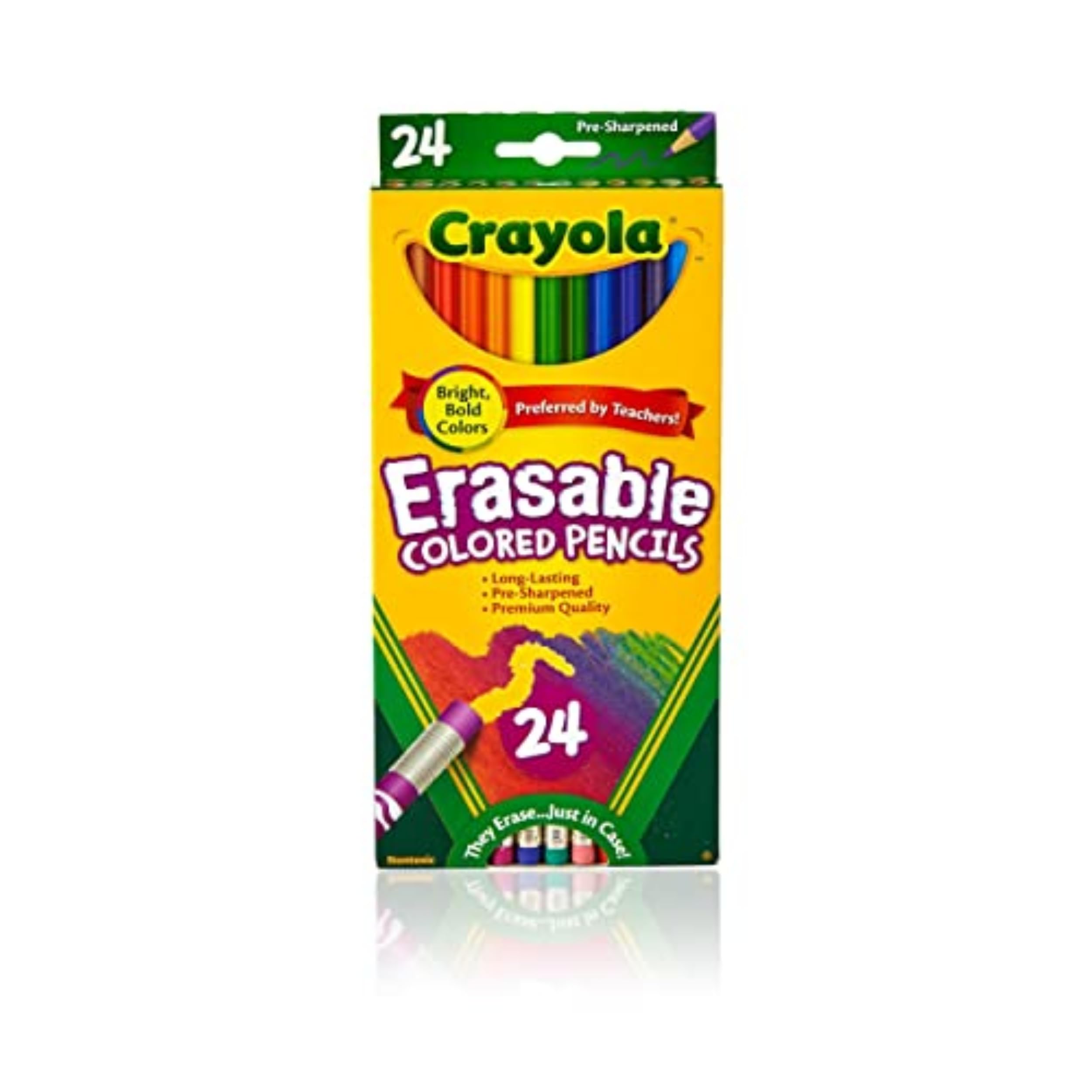 Crayola Radierbare Buntstifte (24 Stück), sortierte Kinderbuntstifte für Malbücher, Schulanfangsartikel, Malzubehör für Klassenzimmer, 6+