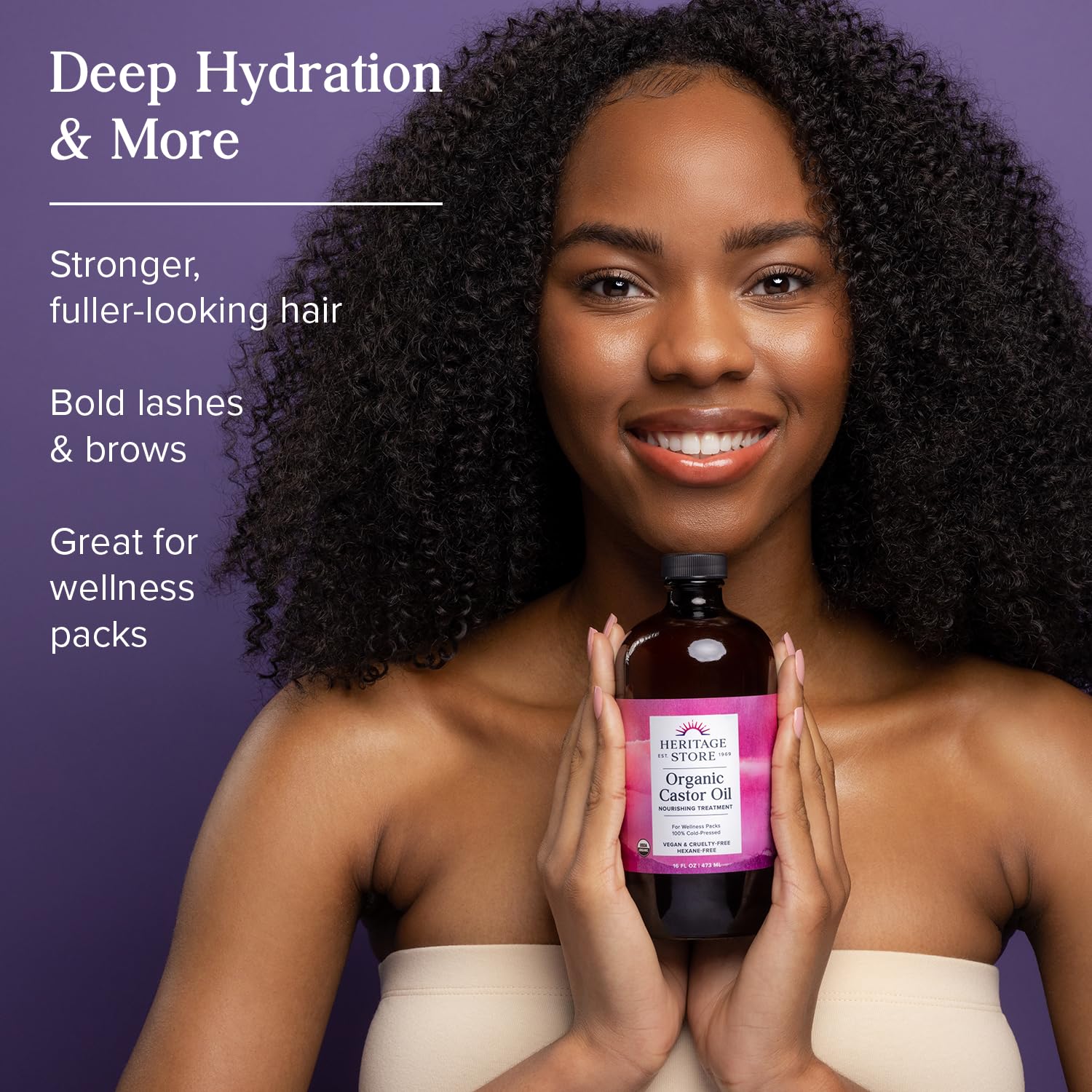 HERITAGE STORE Organic Castor Oil - Glass Bottle - Nourishing Treatment for Hair and Skin - Eyelash Serum for Eyelashes, Brows, Castor Oil Packs - Cold Pressed, Hexane Free, Vegan 16oz