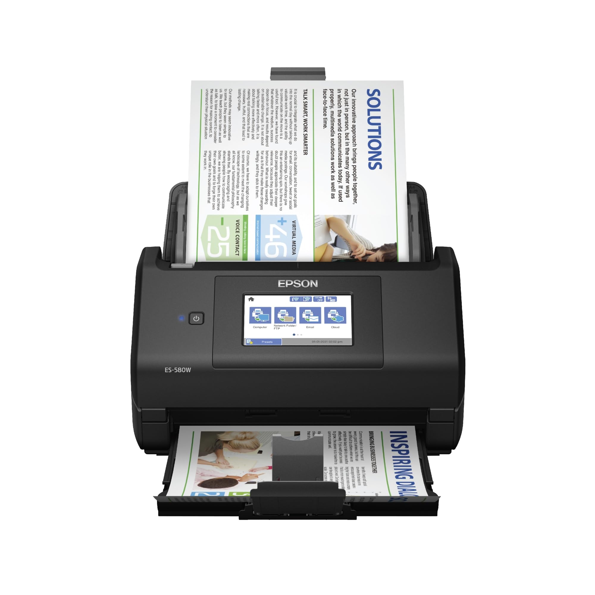 Epson Workforce ES-580W kabelloser Farb-Duplex-Desktop-Dokumentenscanner für PC und Mac mit automatischem Dokumenteneinzug (ADF) für 100 Blatt und intuitivem 4,3-Zoll-Touchscreen