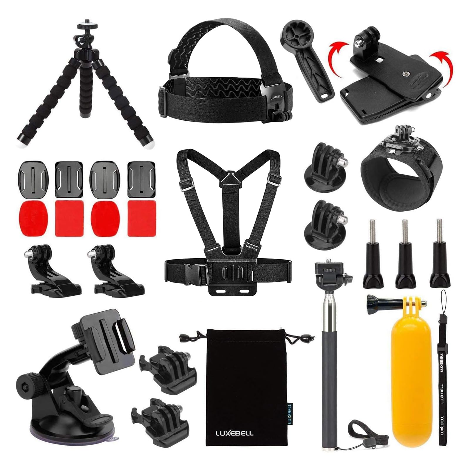 Luxebell Accessories Kit for AKASO EK5000 EK7000 4K WiFi Action Camera GoPro Hero 12 11 10 9 8 7 6 5/Session 5/Hero 4/3+/3/2/1 Max Fusion SJ4000 SJ5000 (14-in-1)