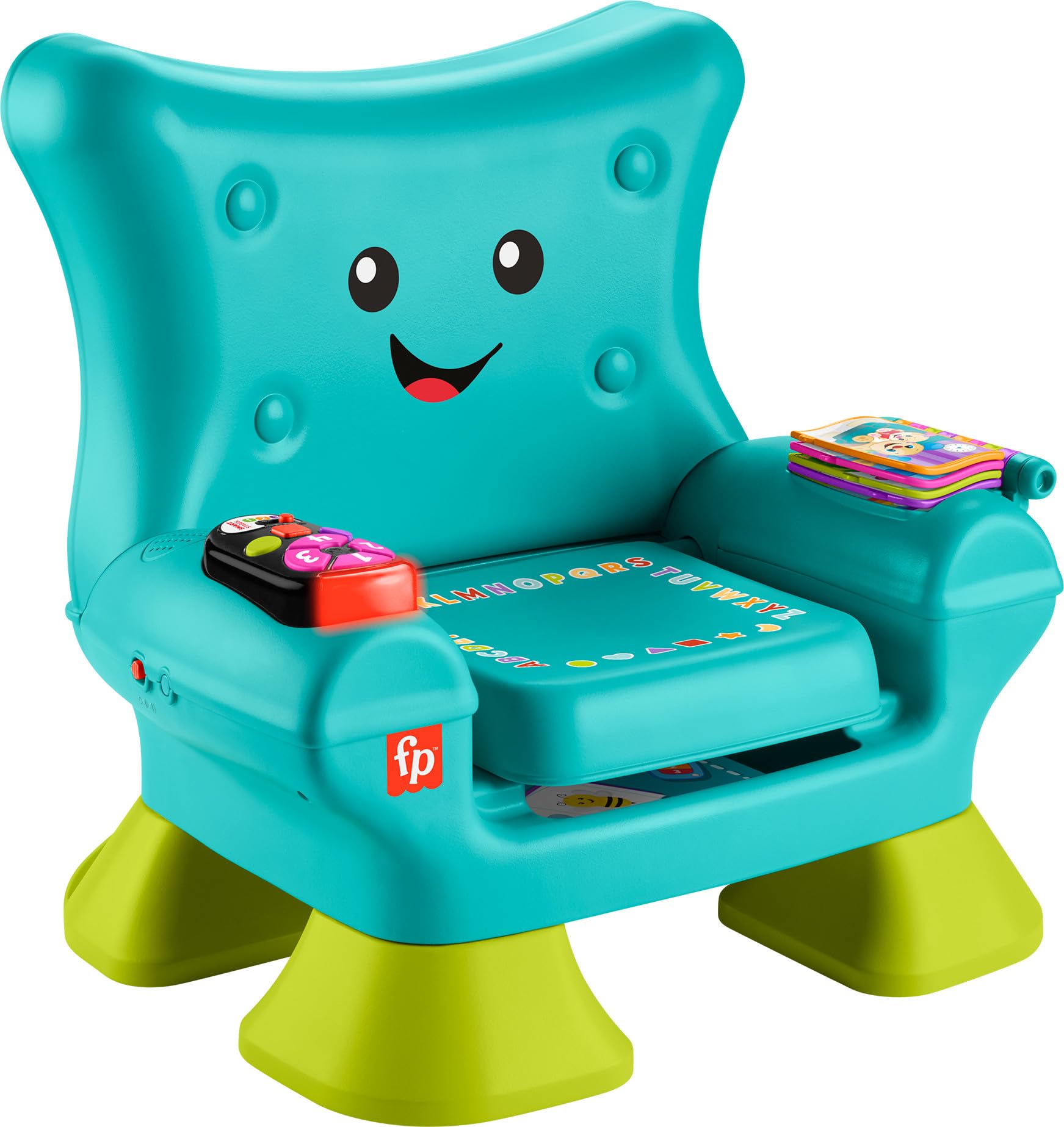 Fisher-Price Lernspielzeug für Kleinkinder, fröhliche Lernspaß Smart Stages Sessel mit Musik, Lichtern und Aktivitäten für Babys ab 1 Jahr, Türkis