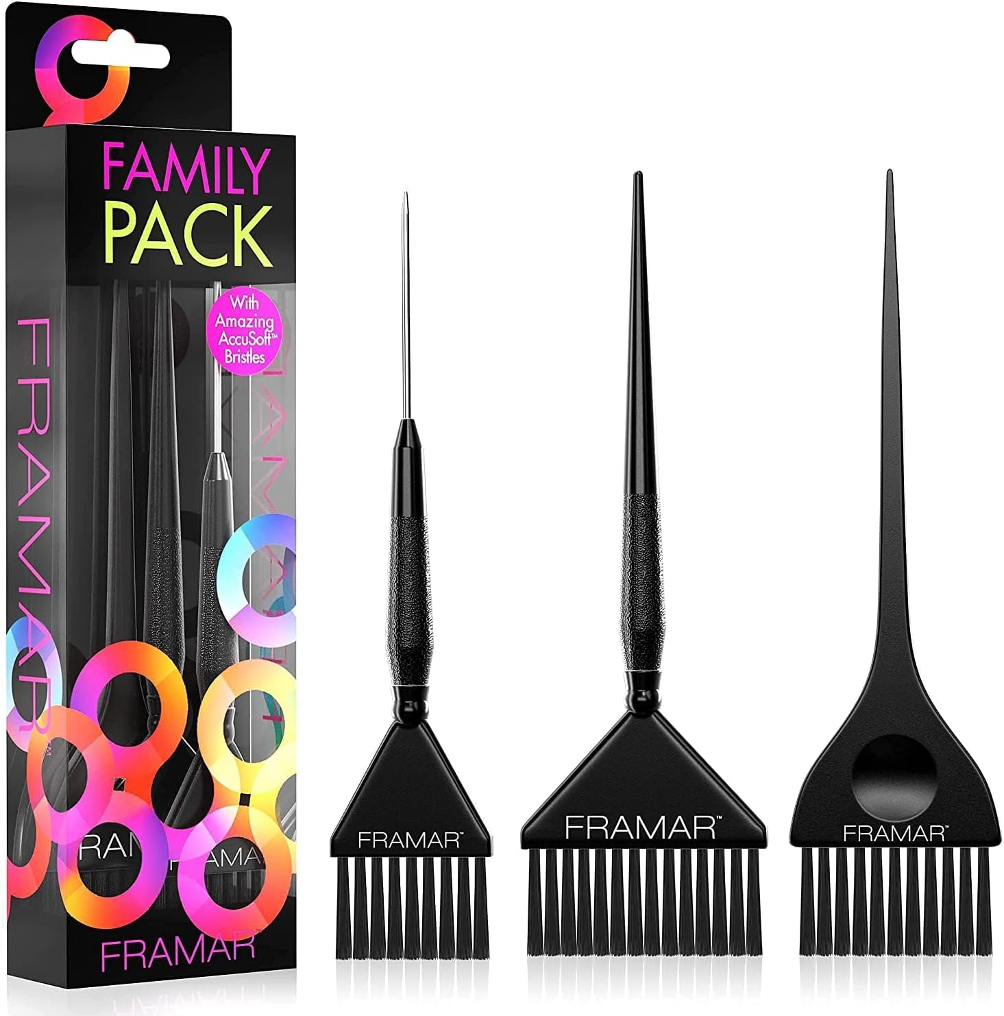 Framar Family Haarfärbepinsel-Set – Haarfärbepinsel-Kit, Haarfärbepinsel für Friseure, Strähnchenpinsel für Haarfarbe, spitz zulaufende Kanten für Präzision – 3er-Pack Schwarz