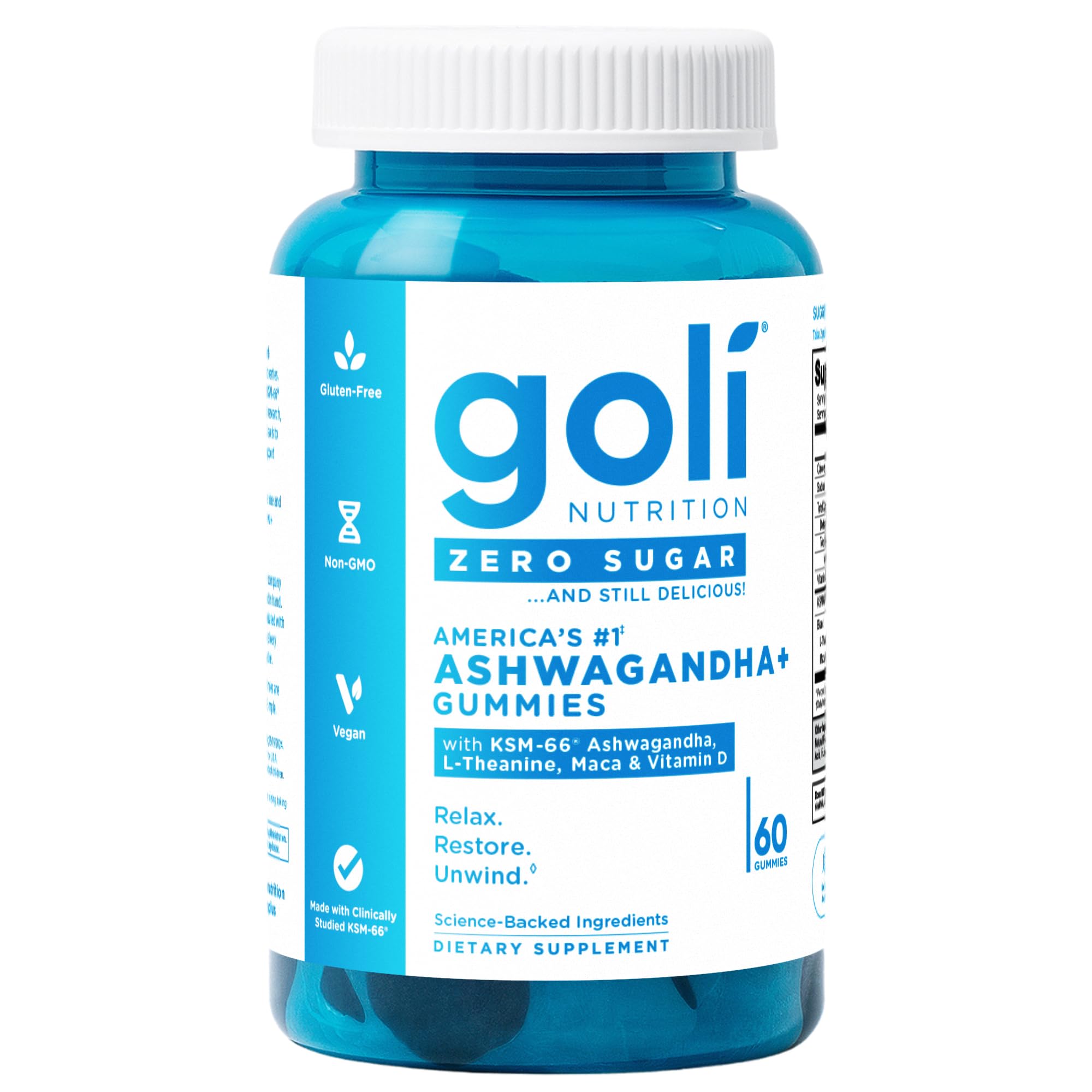 Goli Zero Sugar Ashwagandha & Vitamin D, Maca, L-Theanin Gummies, ohne künstliche Süßstoffe, ohne Zuckeralkohole. Mixed Berry, KSM-66, vegan, pflanzlich, gentechnikfrei, glutenfrei & gelatinefrei. (1)