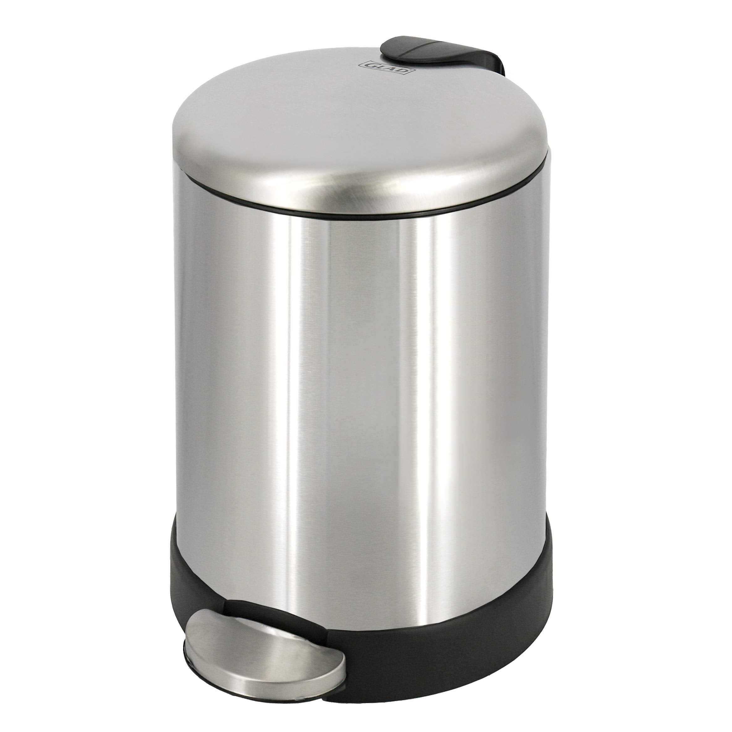 GLAD Kleiner Mülleimer, 4,5 Liter | Runder Mülleimer aus Edelstahl mit Soft-Close-Deckel & Fußpedal | Metall-Abfalleimer mit herausnehmbarem Inneneimer, Edelstahl