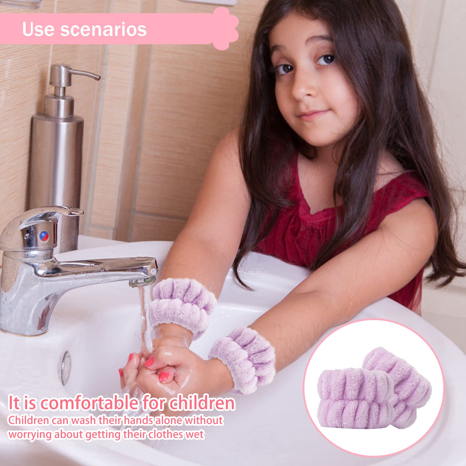Taocar 2pcs Wrist Bands for Washing Face, Microfiber Face Washing Wristbands, Arm Wrist Towels, Spa Face Wash Wristbands, Stretchy Absorbent Wash Band for Woman Children