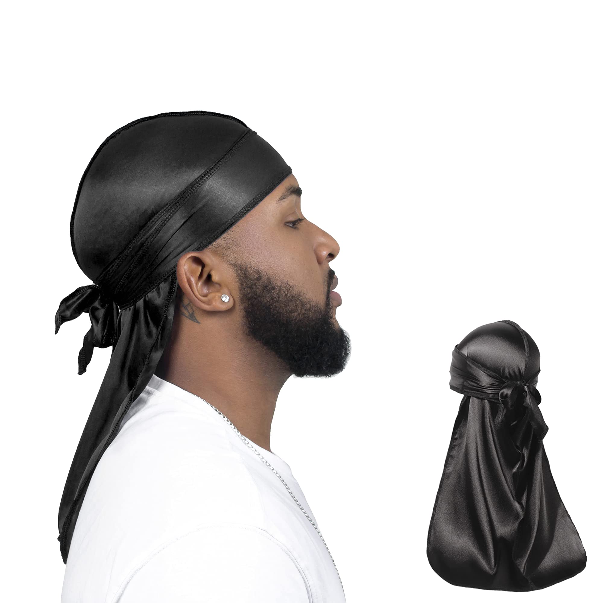 ForceWave 2 Stück Seidiges Durag-Set für Herren und Damen Wellen, Premium Satin Deluxe Du-rag (Schwarz Schwarz)