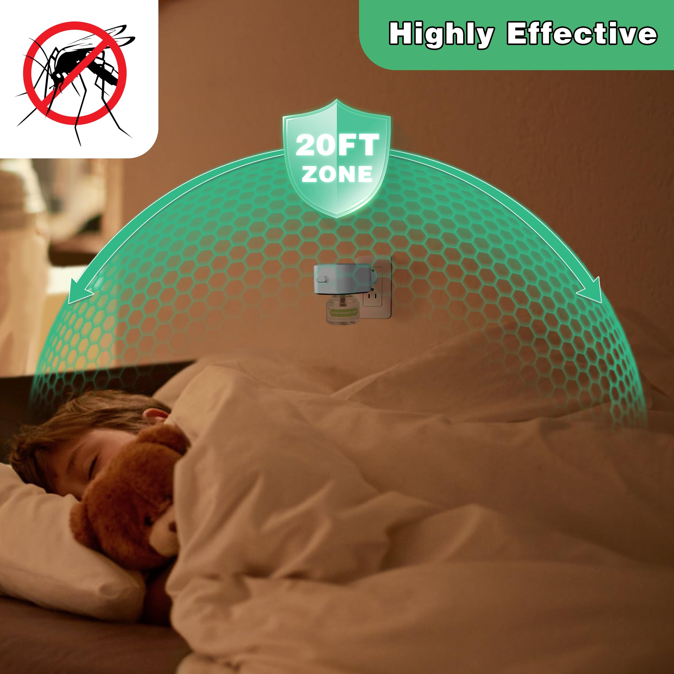 Ddrihlees Mosquito Repeller, Electronic Mosquito Repellent Plug in Indoor Use, Includes 2-Pack 280 Hr Repellent Refills, No Candles or Flames, DEET-Free, for Home, Bedroom, Office, Kitchen (White)