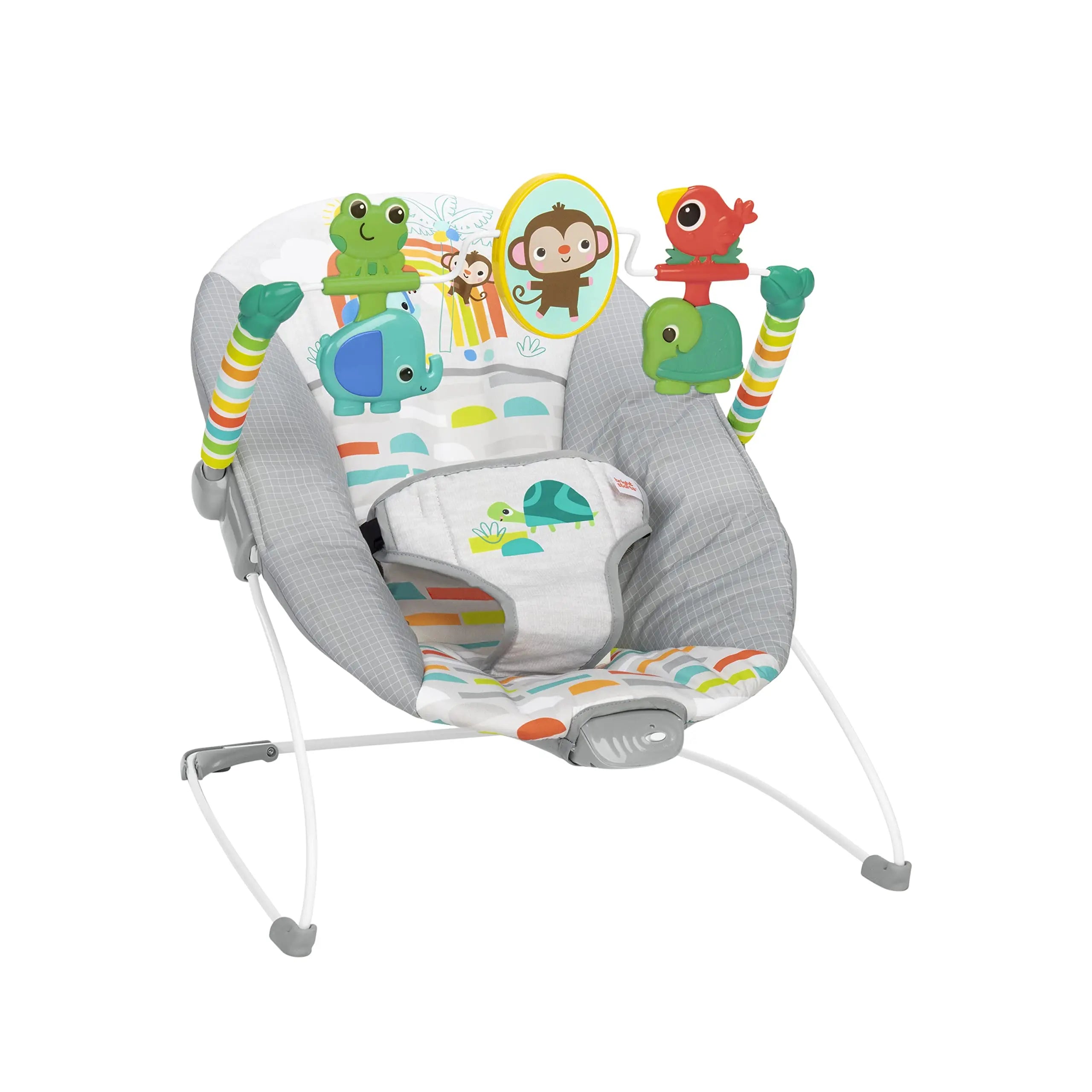 Bright Starts Playful Paradise Comfy Baby Bouncer Seat with Soothing Vibration and Toys, Unisex, 0-6 Months