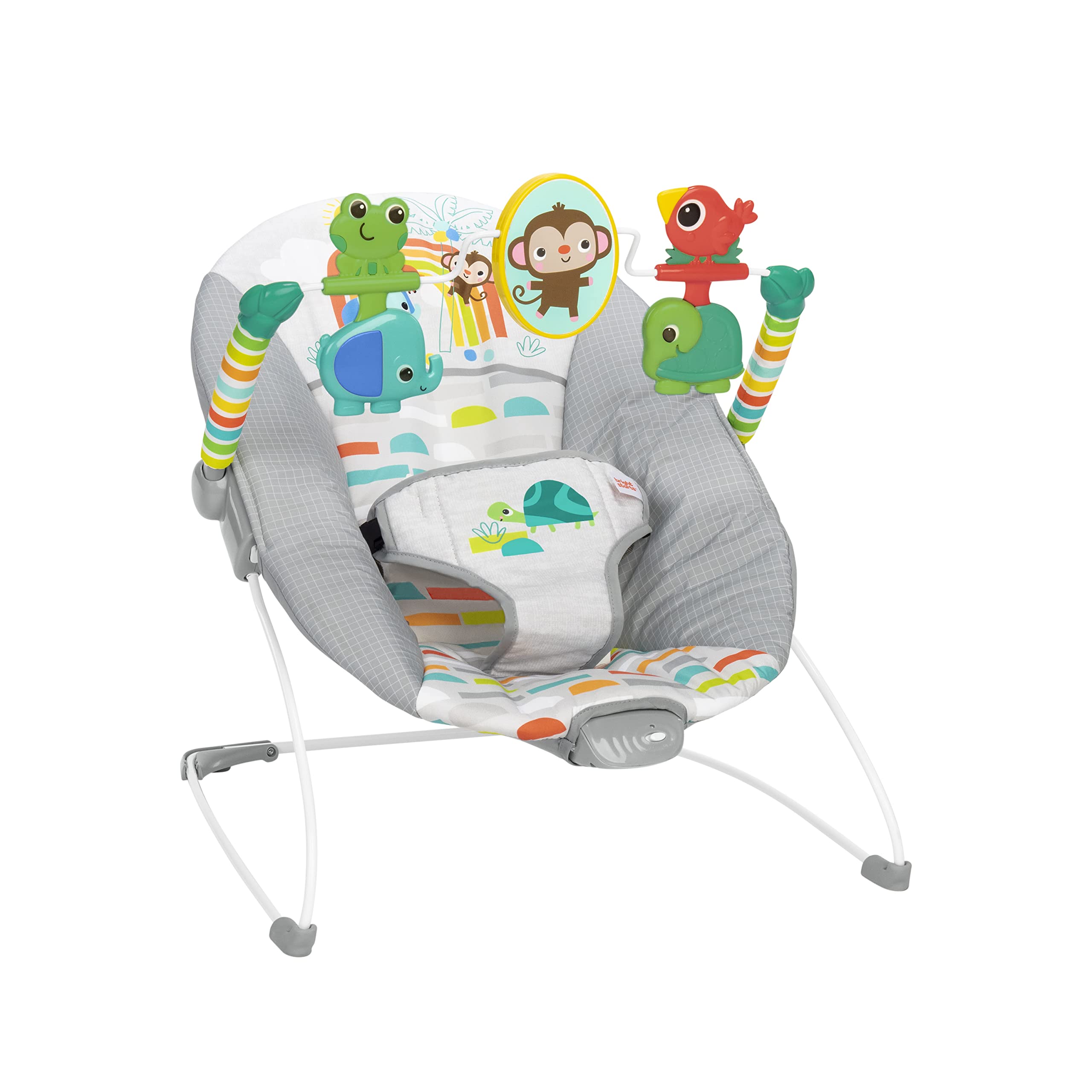 Bright Starts Playful Paradise Comfy Baby Bouncer Seat with Soothing Vibration and Toys, Unisex, 0-6 Months