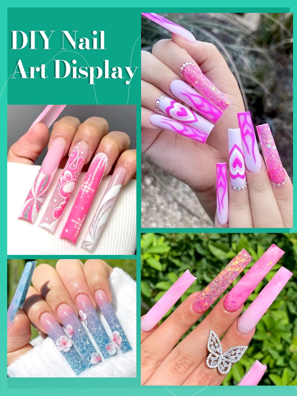 504 PCS No C Curve Clear Nail Tips for Acrylic Nails Professional, 3XL Extra Long, 12 Sizes Half Cover Straight Tapered Square French Fake Nail Tips for Nail Salons Home DIY