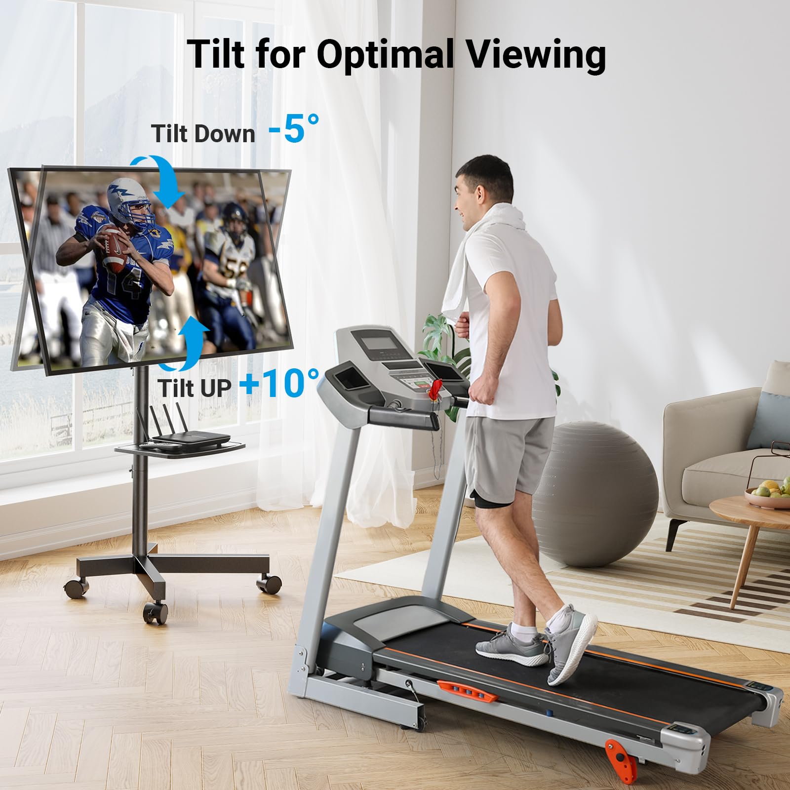 PERLESMITH Mobile TV Stand for 23-60 Inch LCD LED Flat/Curved Screen TVs, Tilt TV Cart Holds up to 88Lbs, Portable TV Stand with Laptop Shelf, Rolling TV Floor Stand Max VESA 400x400mm (PSTVMC06)