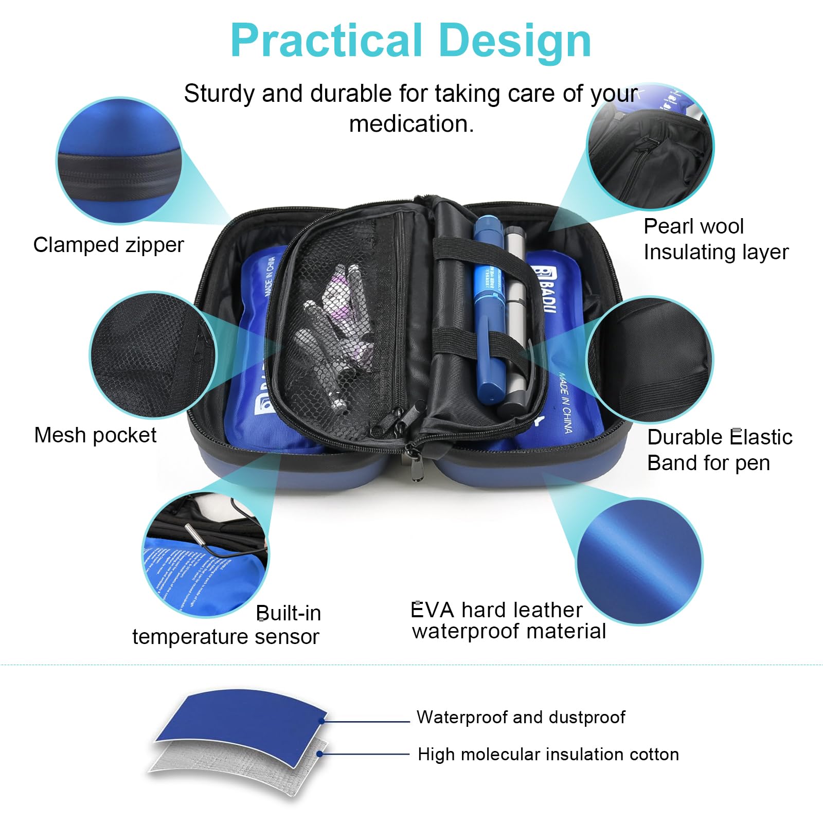 Gosemai Insulin Cooler Travel Case TSA Approved Medication Diabetic Cooler for Travel with Temperature Display Refrigerated Medicine Organizer Bag with 2 Ice Pack