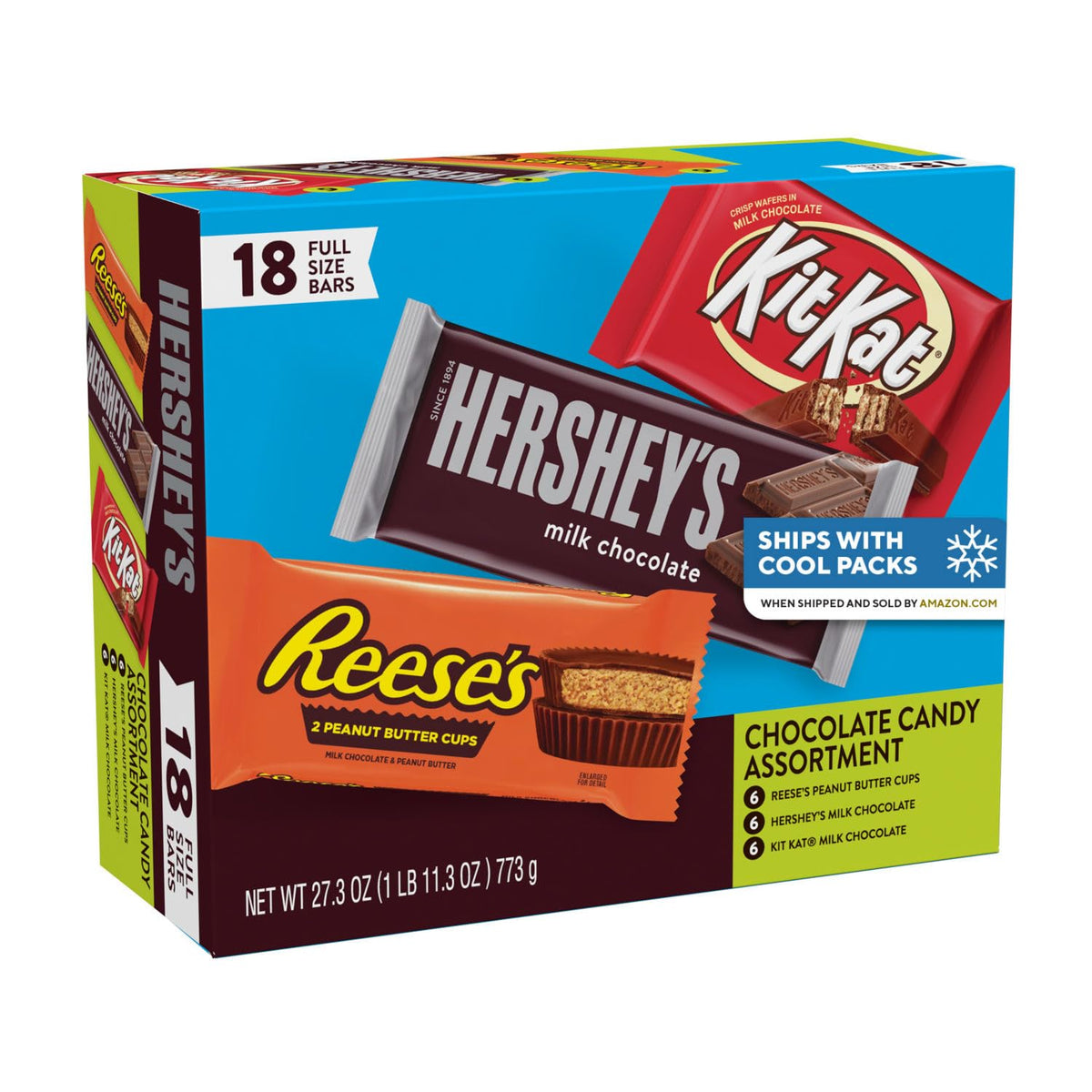 HERSHEY'S, KIT KAT und REESE'S Sortierte Vollmilchschokoladen-Bonbons-Vielfaltspackung, Halloween-Süßigkeiten, 773g (18 Stück)