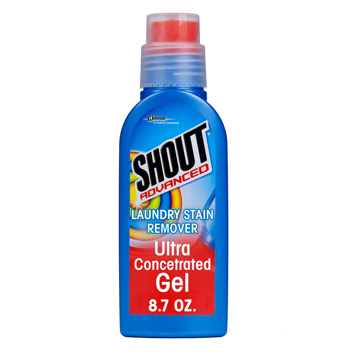 Shout Advanced Fleckenentferner Gel für Kleidung, hochkonzentriertes Gel mit integrierter Bürste für tief sitzende Flecken, 246g