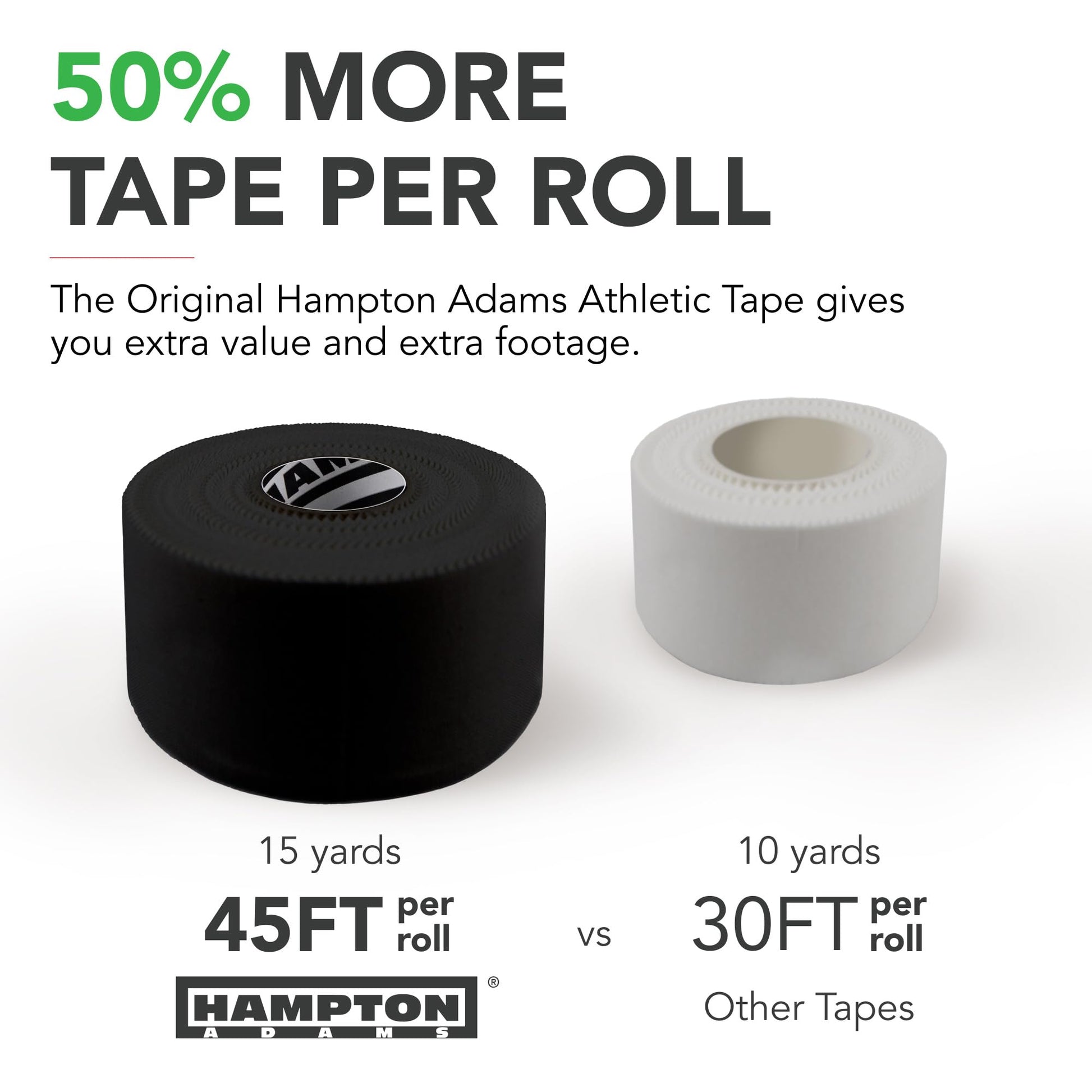 Hampton Adams | As Seen on Shark Tank | Orignial Athletic Sports Tape (3-Pack) | 45ft Rolls | Very Strong Easy Tear NO Sticky Residue | Best Tape for Athlete & Trainers | Fingers Ankles Wrist (Black)