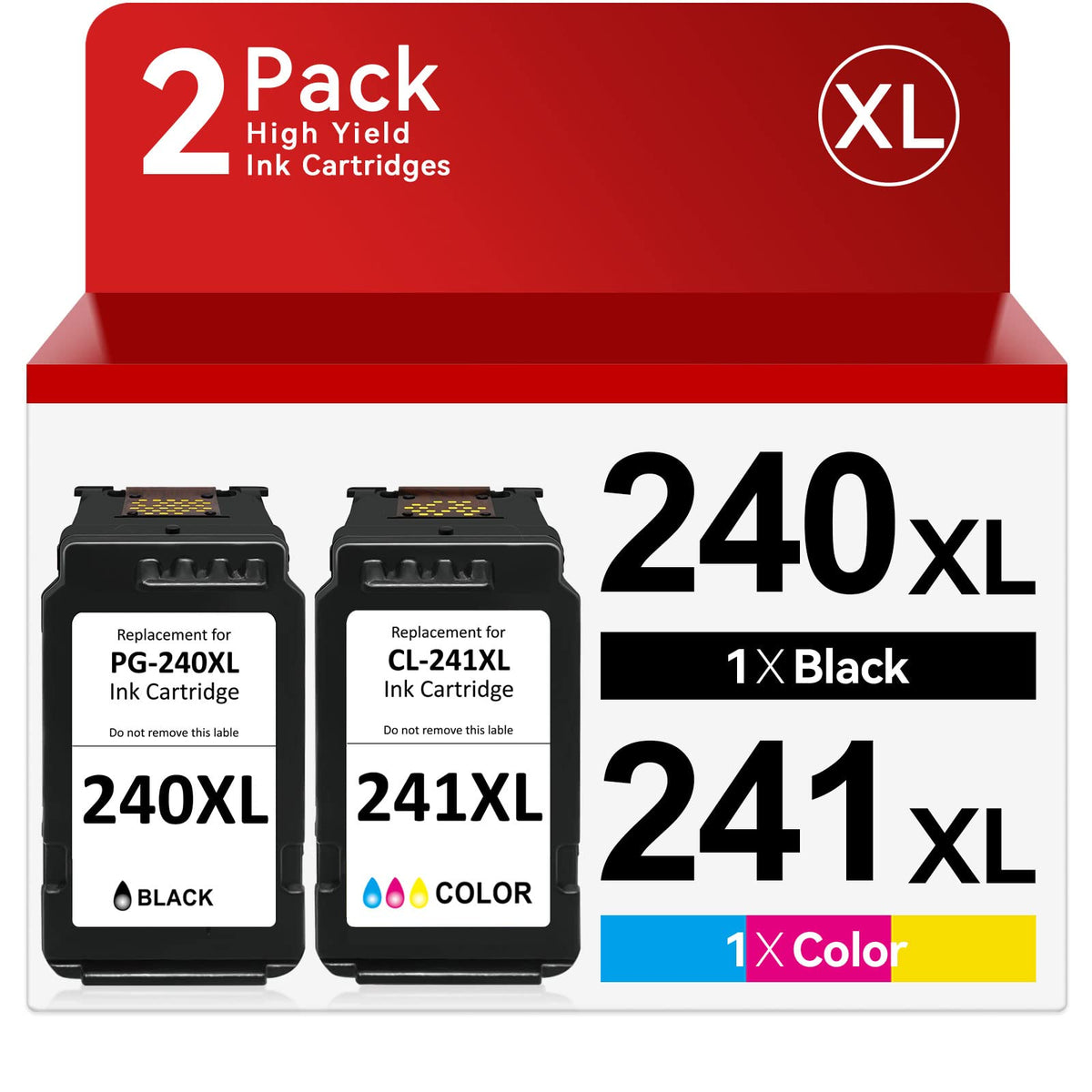 PG-240 XL/CL-241 XL Ink Cartridges Compatible for Canon 240XL 241XL Combo Pack for Canon PIXMA MG3620 MG3600 MG3520 TS5120 MG2120 MX472 MX452 MX512 MX532 Printer (1 Black,1 Color)