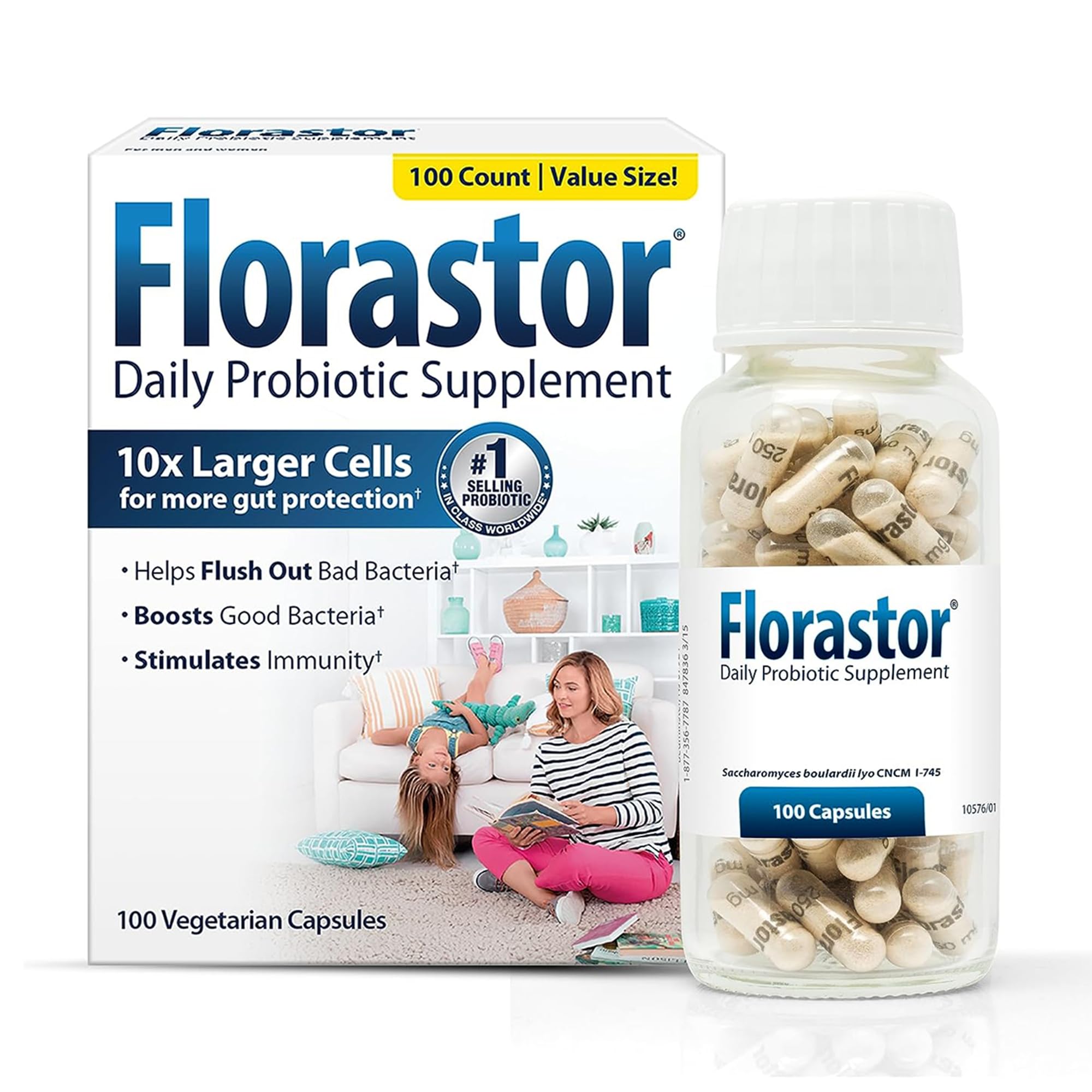 Florastor Probiotika für Verdauung und Immungesundheit, 100 Kapseln, Probiotika für Frauen und Männer, hilft schlechte Bakterien auszuspülen, fördert die guten mit unserem einzigartigen Stamm Saccharomyces Boulardii